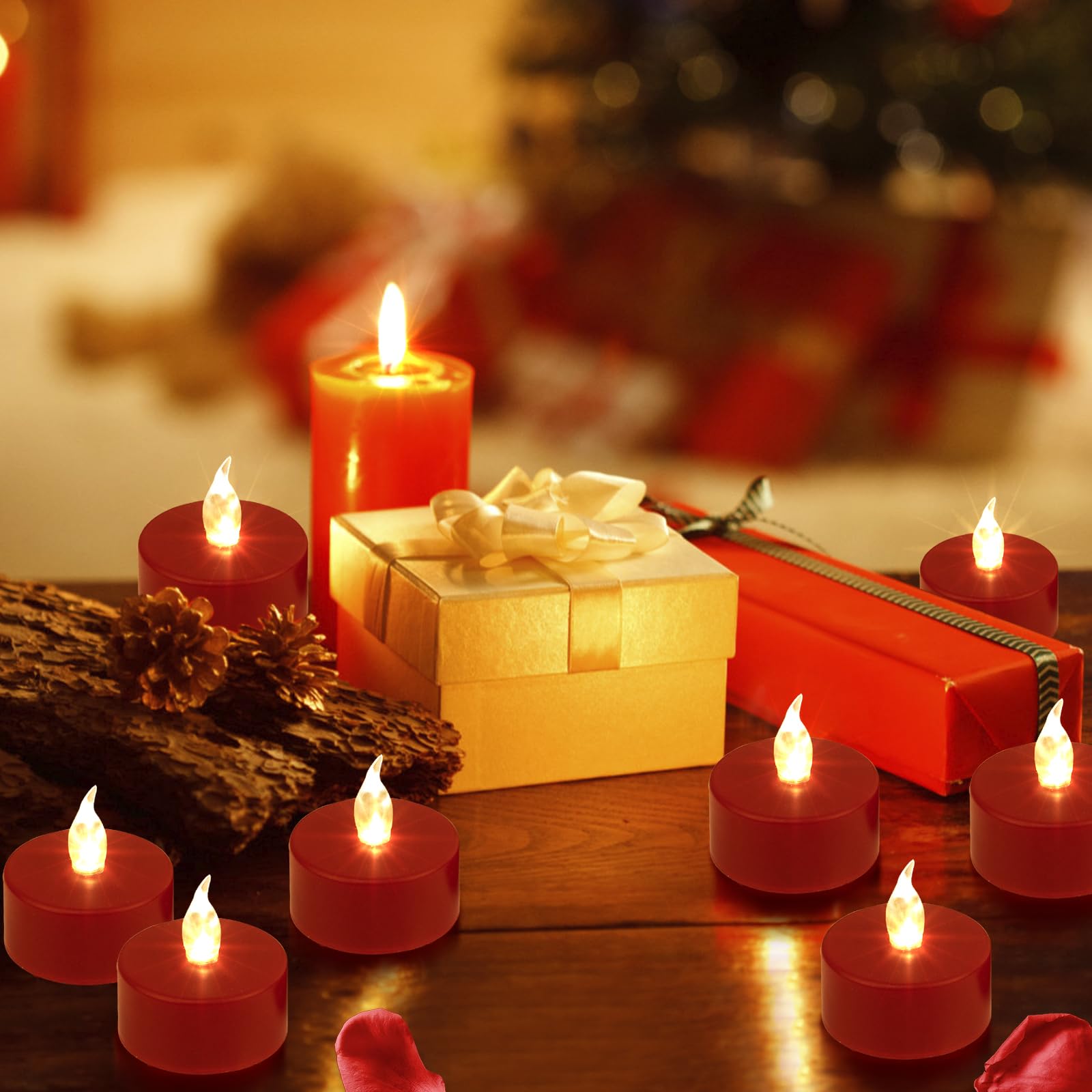 Tea Light, 50 Pack Flameless Led Tea Lights Candles Flickering Red 200+ Hours Battery Powered Tealight Candle. Ideal For Party,