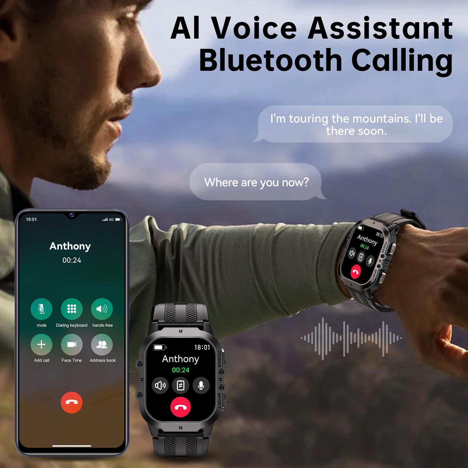 Oukitel Bt20 Military Smart Watches For Men(Answer/Make Calls), 1.96 Fitness Smart Watches For Android/Iphone, Waterproof Smar