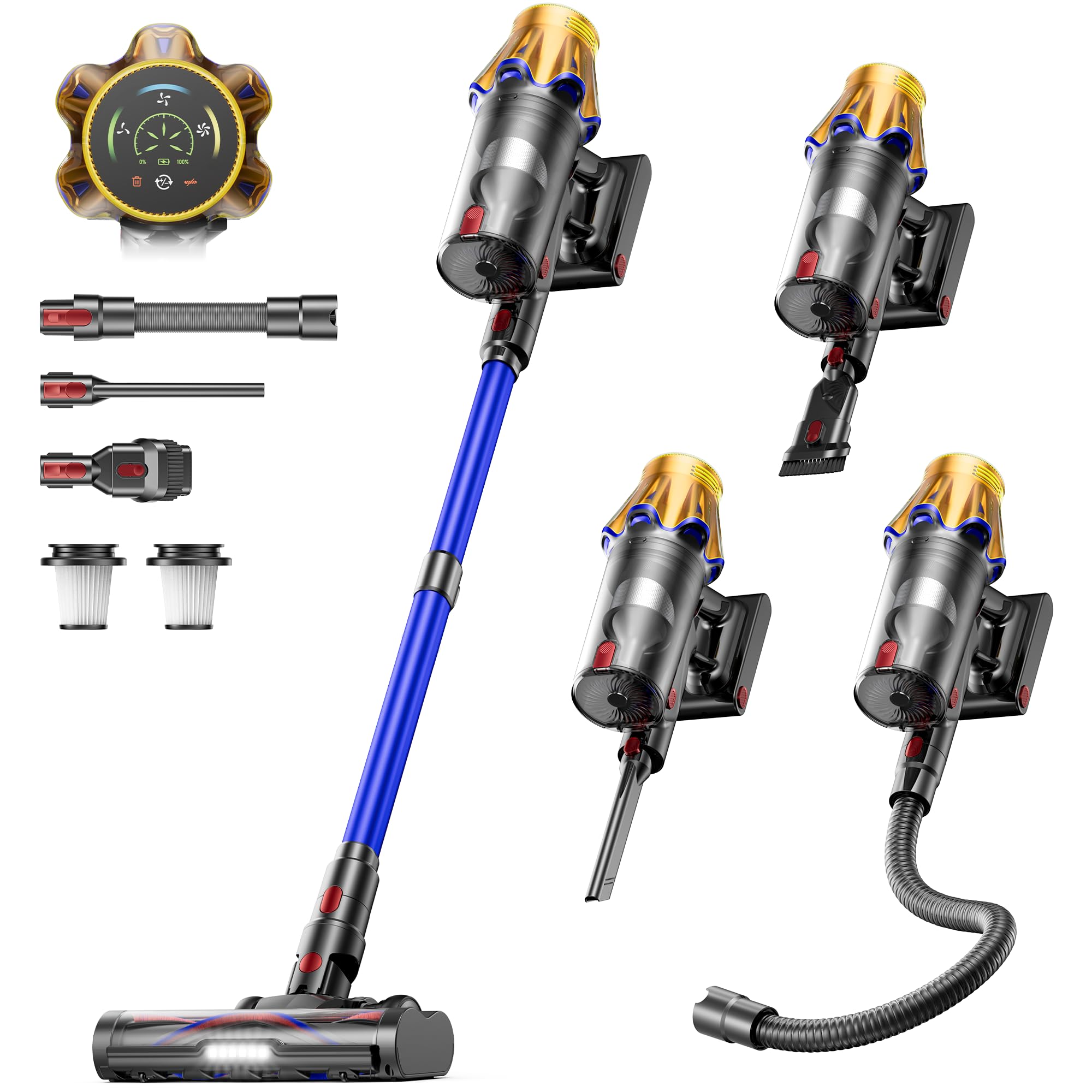 Cordless Vacuum Cleaner, Upgraded 650W 60KPA 70Mins Cordless Stick Vacuum Cleaner with Flexible Hose,SelfStanding,Touch Screen,