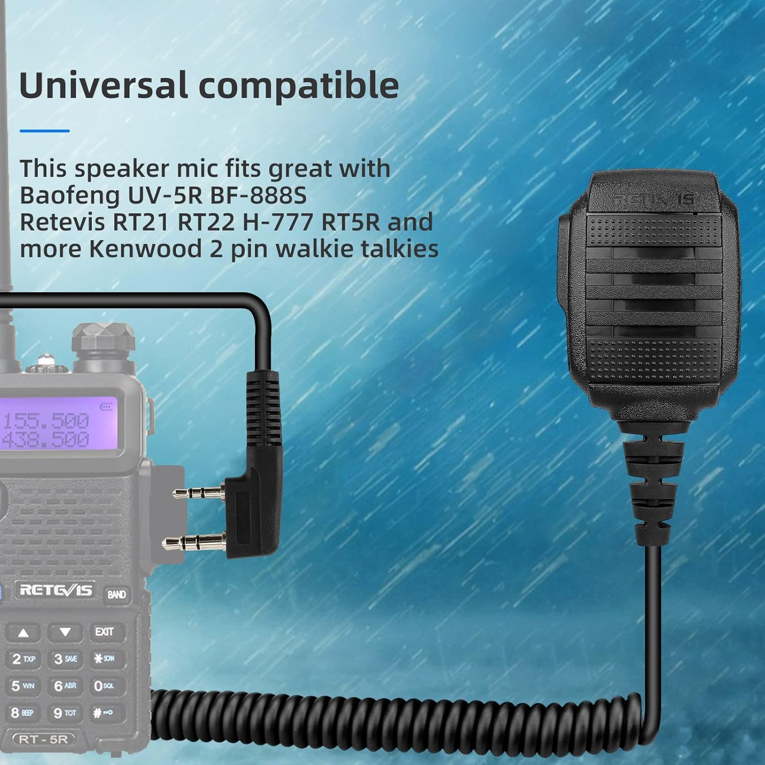 Retevis Walkie Talkie Speaker Mic,Ip54 Waterproof 2 Pin Shoulder Speaker Mic,For Rt22 Rt68 Rt27 H777 Rb26 Rb29,Compatible With Baofeng Uv 5R Bf F8Hp Uv 5G Plus 5Rm Pxton Arcshell Two Way Radio(1 Pack)