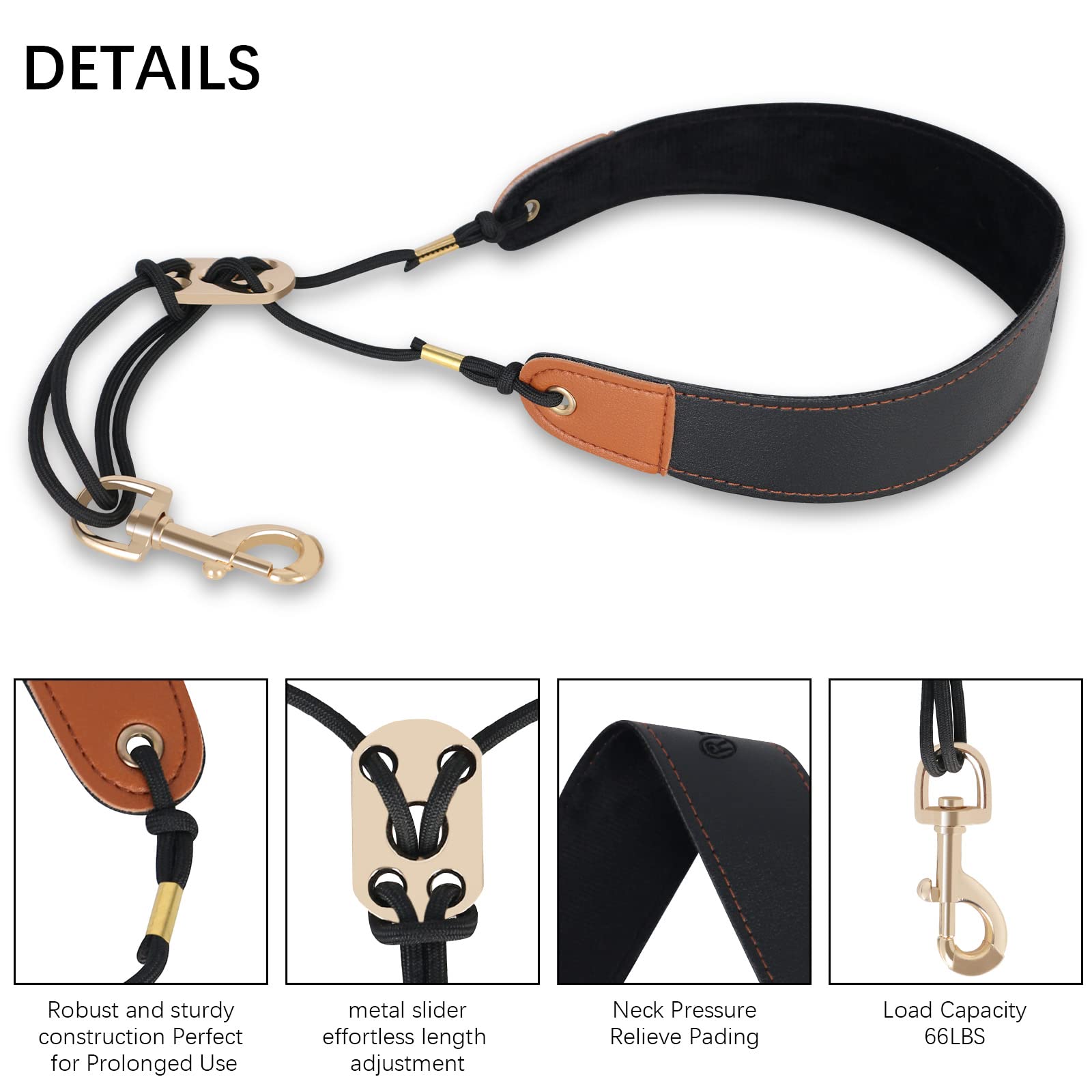 Ranming Saxophone Neck Strap,Leather Saxophone Strap Closed Swivel Metal Hook With Rubber Ring,Adjustable Length Alto Sax Neck S