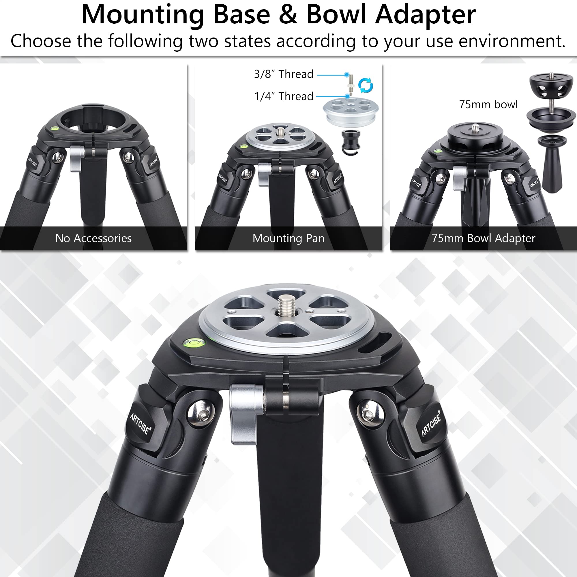 Carbon Fiber Tripod Heavy Duty Bowl Tripod Artcise As90C Camera Tripod Ultra Stable Carbon Tripod Stand With 75Mm Bowl And Adapter 10 Layers Carbon Fiber 40Mm Leg Tube Max Load 88 Lbs/40Kg
