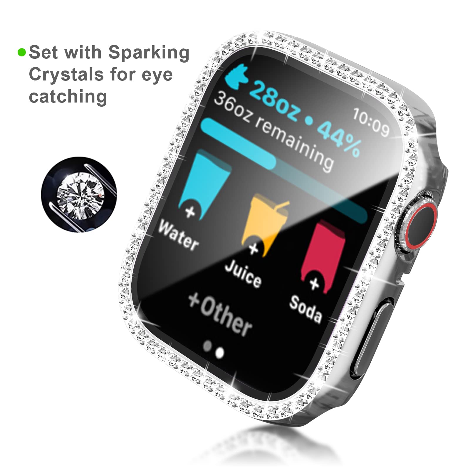 Cuteey 2 Pack Bling Case With Tempered Glass Screen Protector For Apple Watch Series 9 8 & Series 7 45Mm, All Round Full Protect