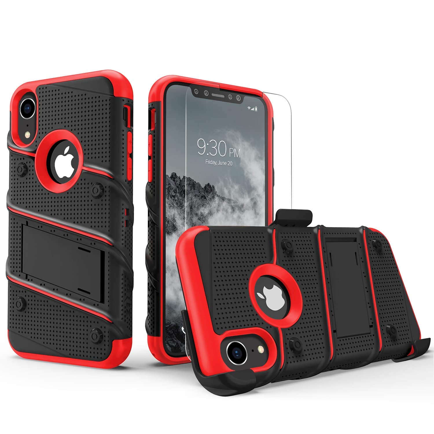 Zizo Bolt Series For Iphone Xr Case With Screen Protector Kickstand Holster Lanyard - Black & Red