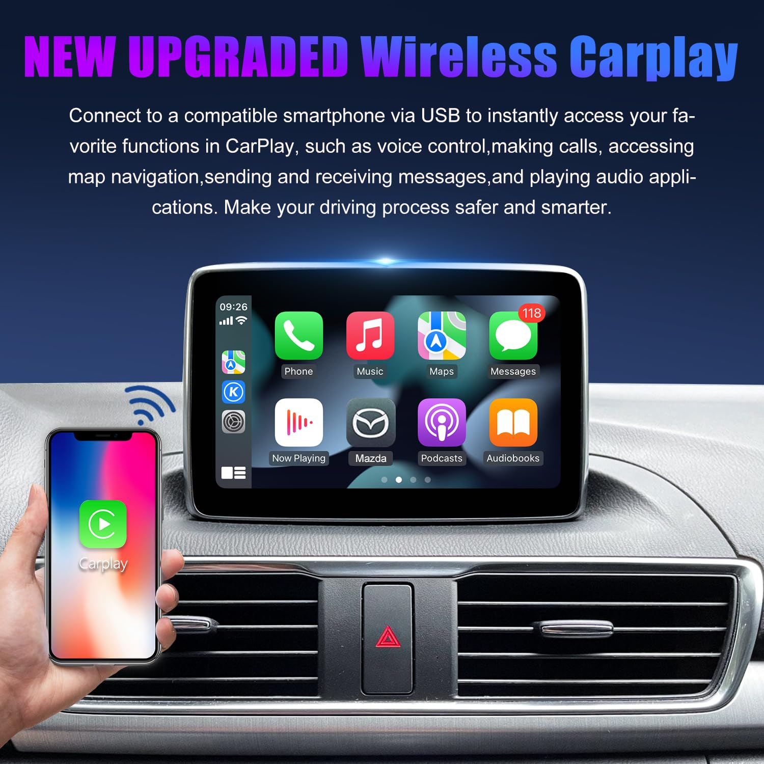 Mazda Type C Wireless Carplay Retrofit Kit, Tk78 66 9U0C Oem Media Hub To Mzd Connect System, Compatible With Mazda 2/3/6/Cx3/Cx