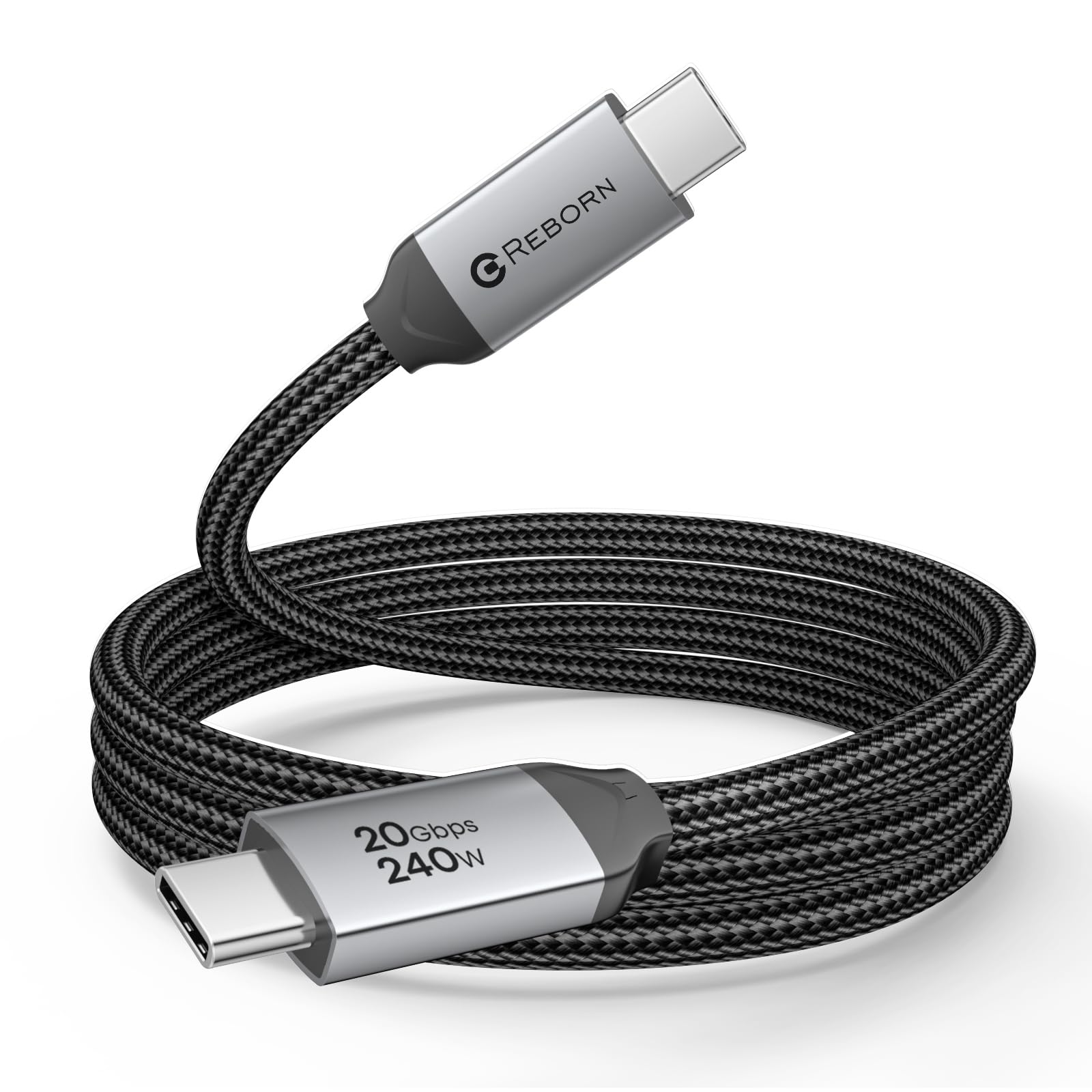 Reborn USB C Monitor Display Cable 6FT, 8K/4K@60Hz Video, 20Gbps, 240W PD