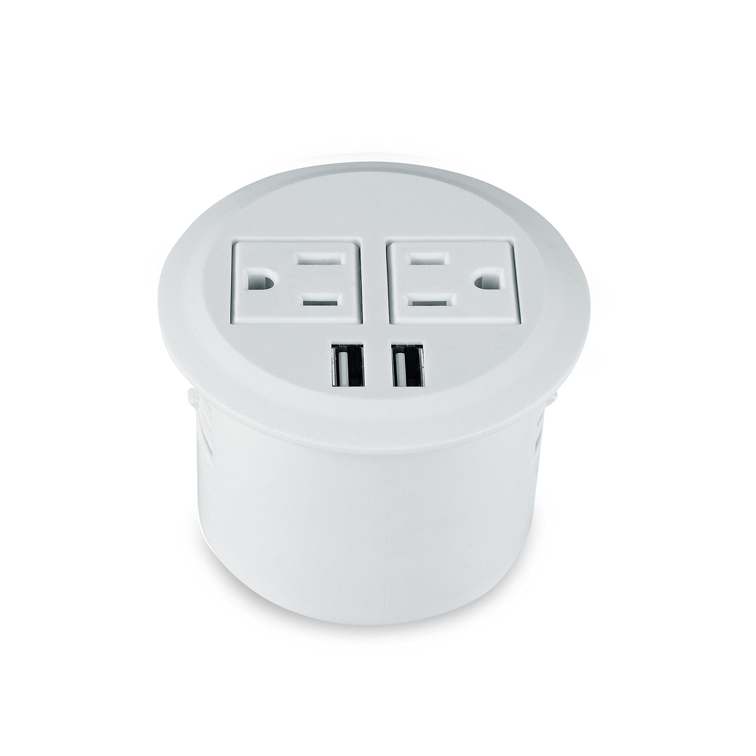 Desktop Power Grommet Power Outlet Socket Desk Data Center 2 Outlet With 2 Usb Ports With 10 Ft Extension Cord(White)