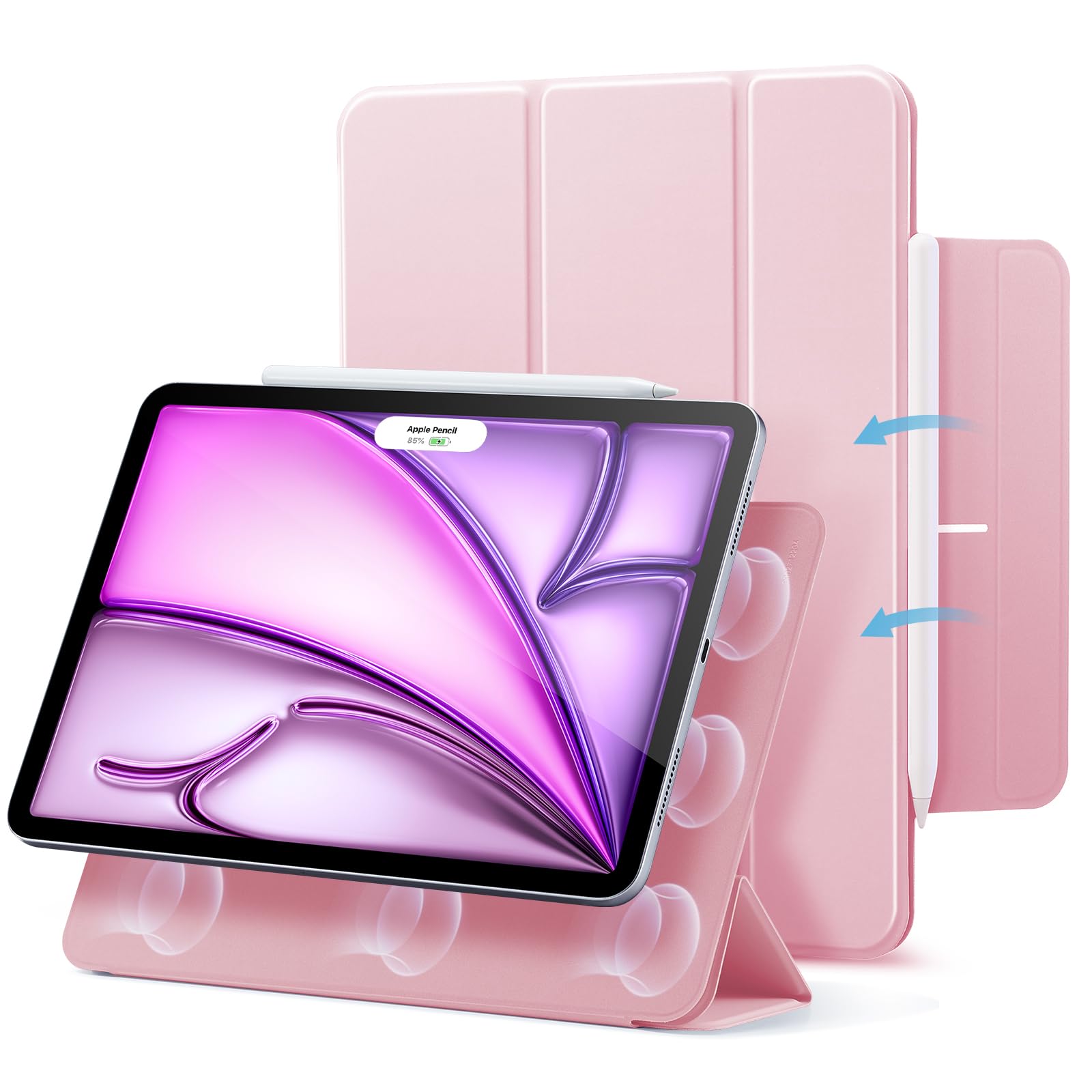 Esr For Ipad Air 13 Inch Case M2 (2024), Ipad Pro 12.9 (2022/2021, 6Th/5Th/4Th Gen), Powerful Magnetic Attachment, Slim Trifold Stand Case, Supports Pencil Pro & Pencil (Usb C), Rebound Series, Pink