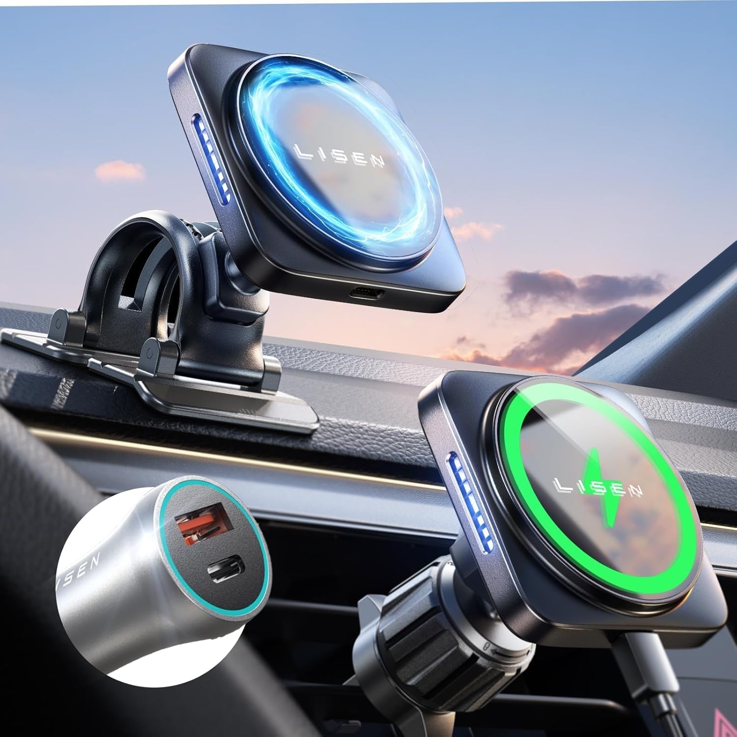 Lisen For Iphone 16 Pro Max Magsafe Car Mount Charger, 15W Magnetic Wireless Car Charger, Compatible With Mag Safe Car Mount, Ai