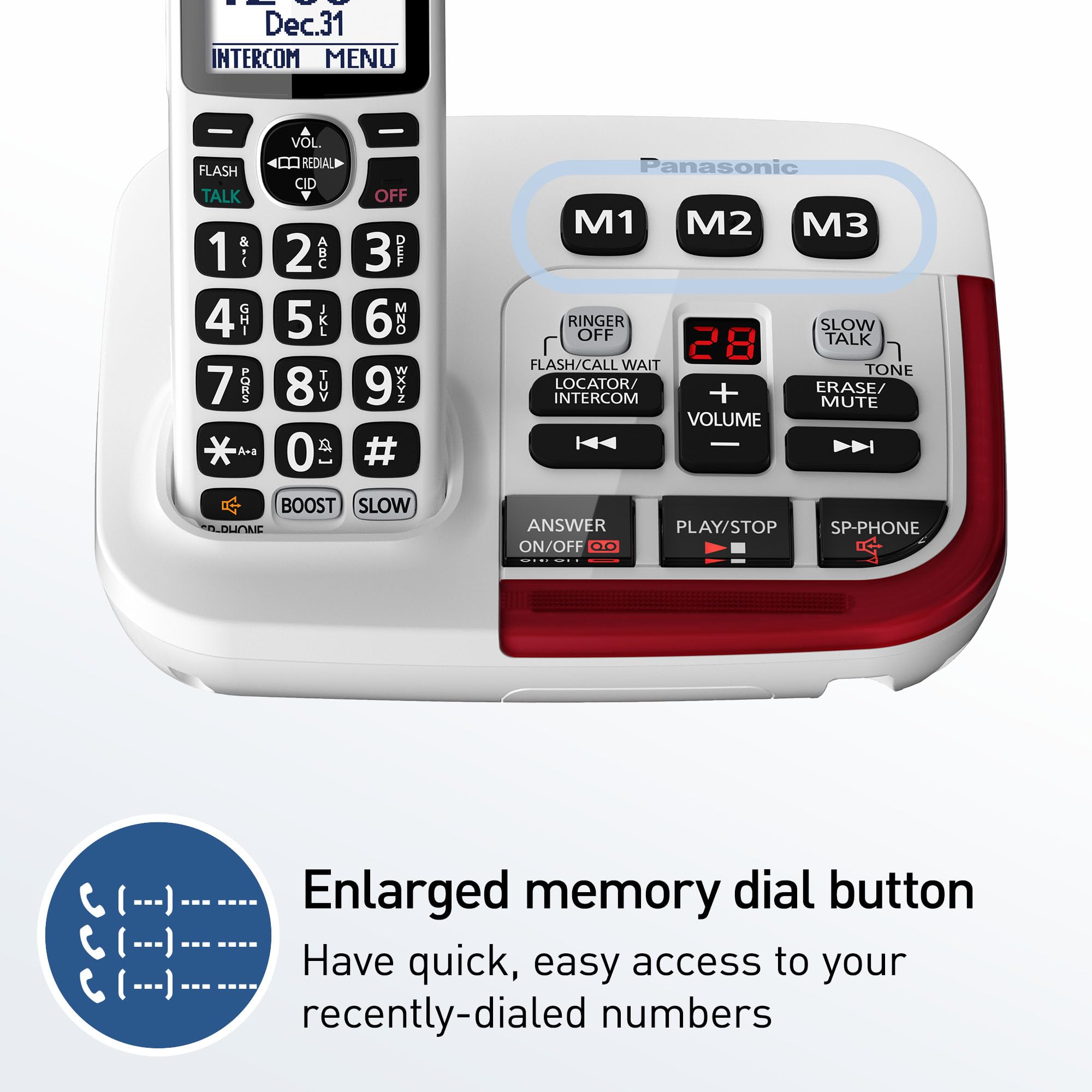 Panasonic Amplified Cordless Phone Kx Tgm420W With Enhanced Noise Reduction And Digital Answering Machine   1 Handset (White)