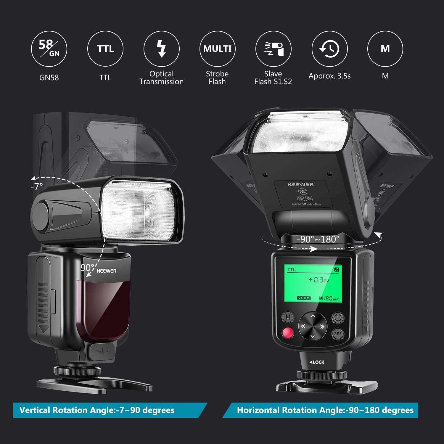 Neewer 750Ii Ttl Camera Flash Speedlite With Lcd Screen, Compatible With Nikon D4 D5 D60 D90 D100 D200 D300S D300 D500 D610 D700