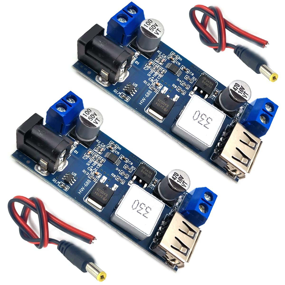 Devmo 2Pcs 12V To 5V 5A Converter Step Down Power Supply 24V / 12V To 5V 5A Voltage Regulator Dc 9V 36V Step Down To Dc 5V 5.3V