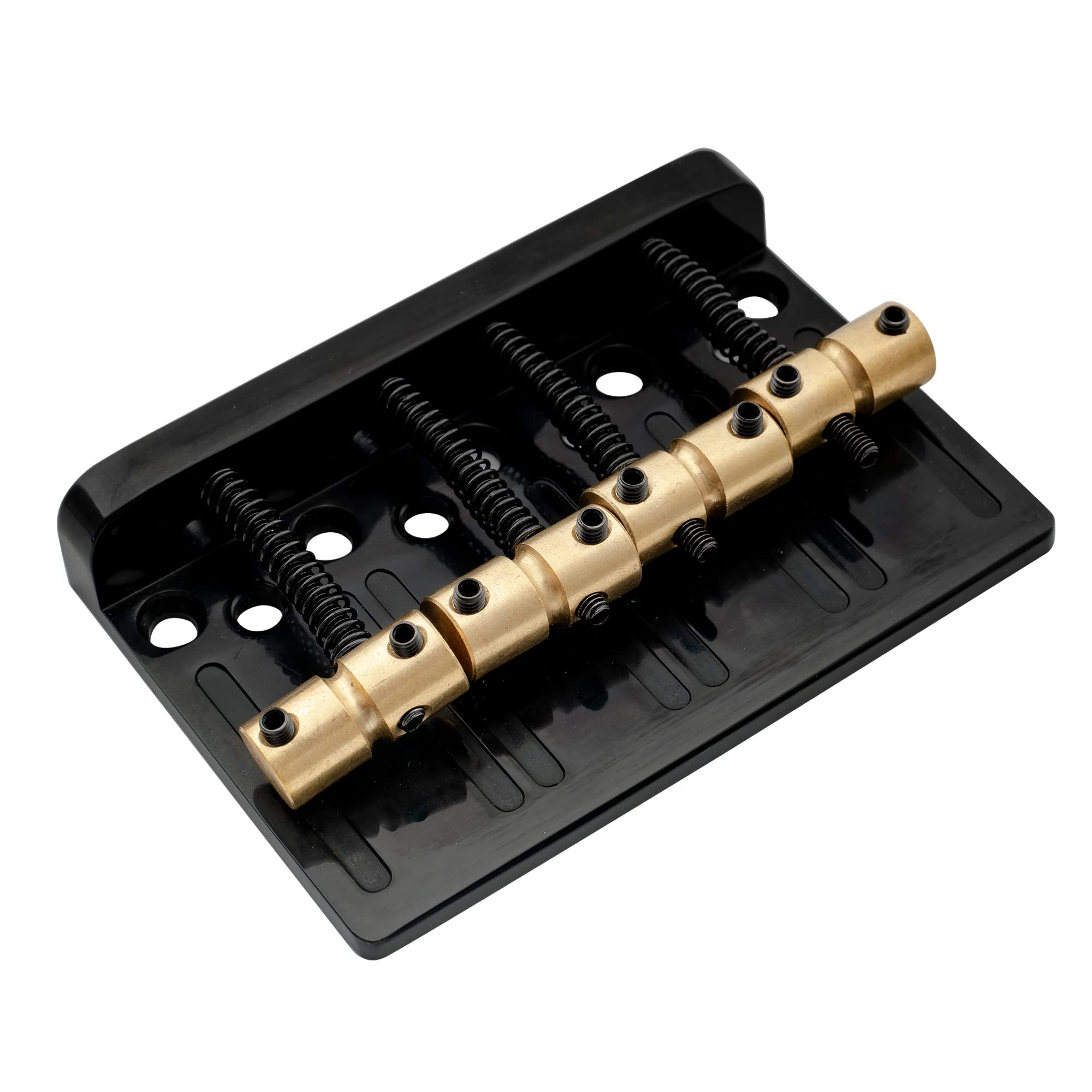 Musiclily Pro 19Mm 4 String Bass Hardtail Bridge With Brass Saddles And Steel Plate, Black