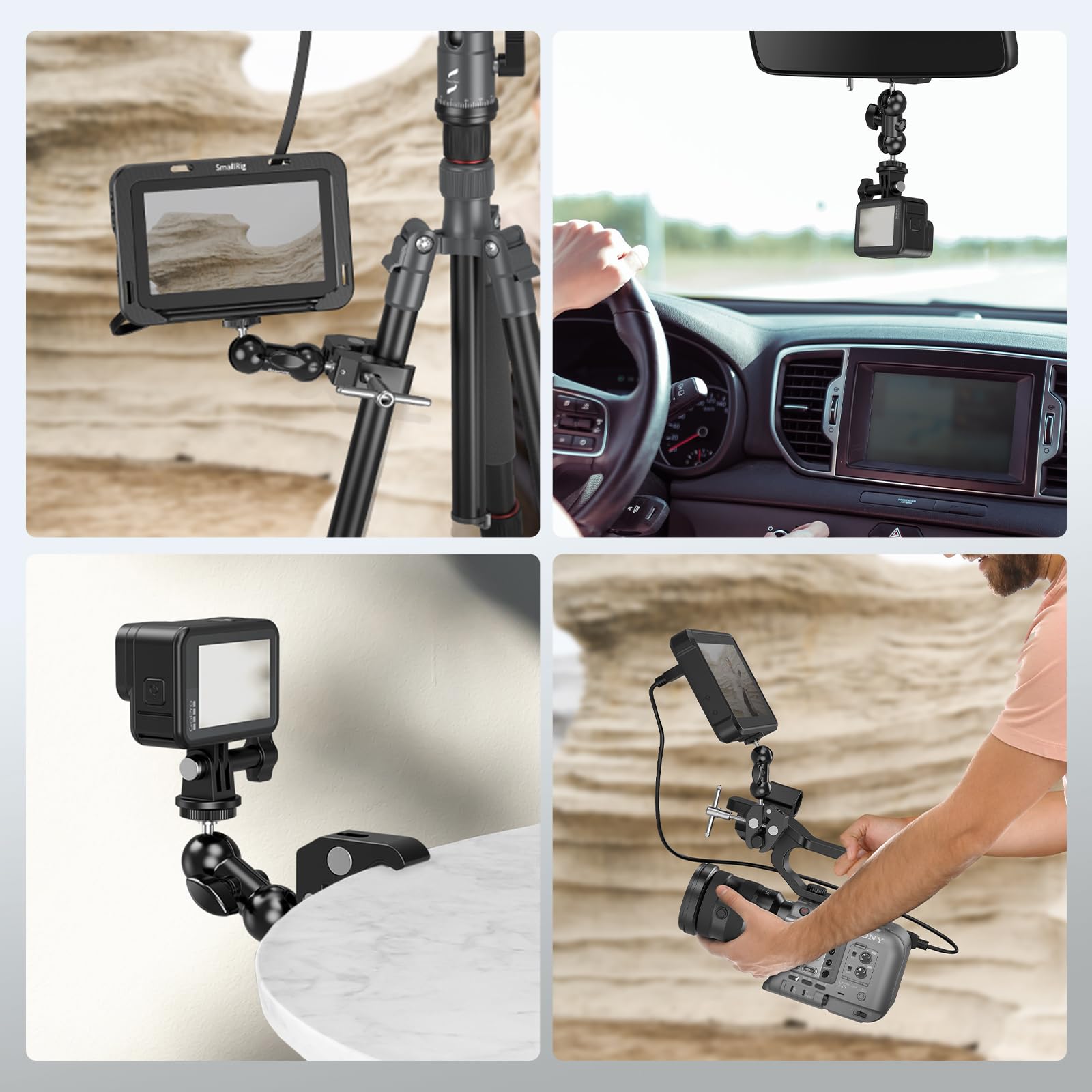Smallrig Super Camera Clamp Mount, Double Ball Head Magic Arm Adapter, Fence/Desk/Tripod Mount For Monitor/Light/Camera, For Ins