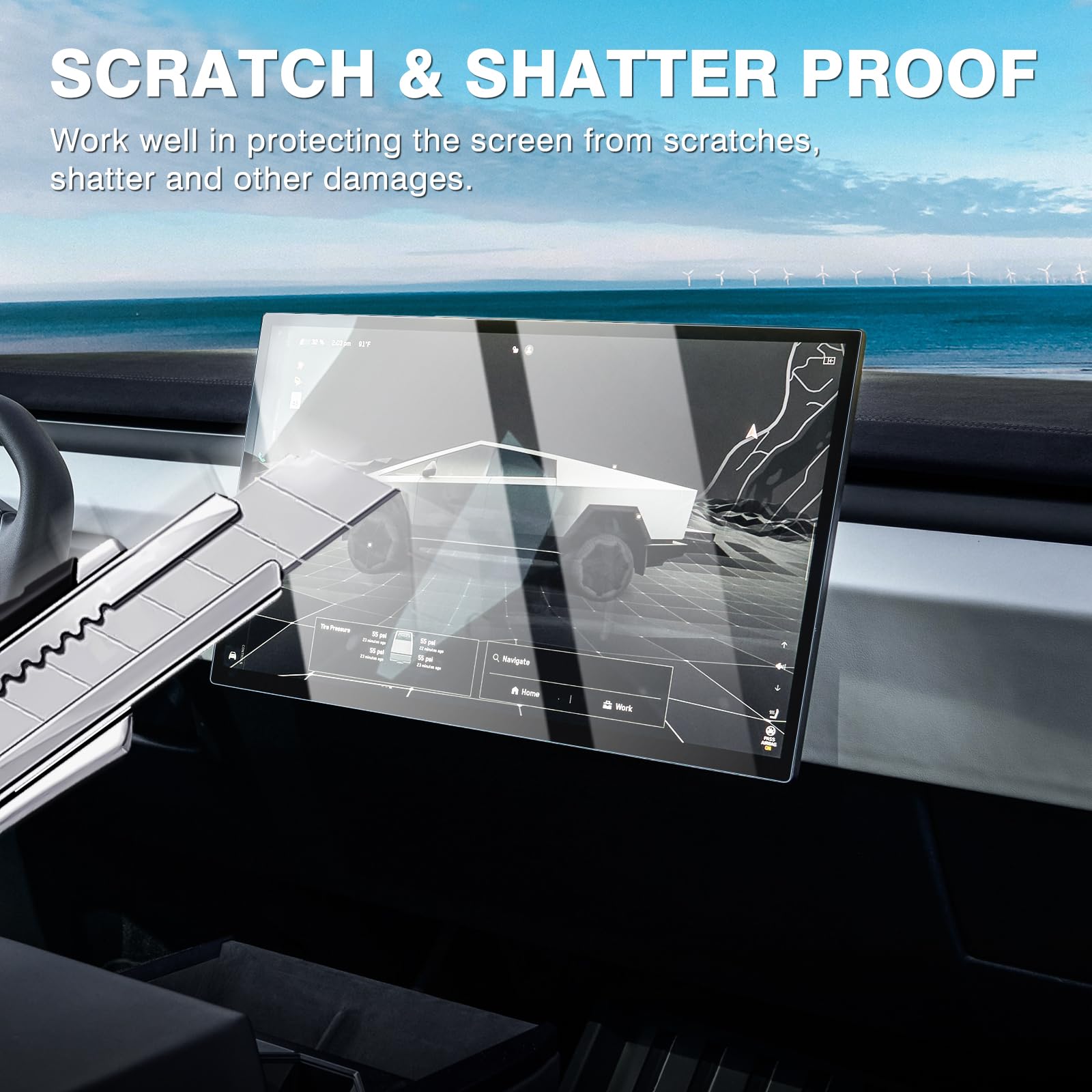 Karltys For 2 Pack 2024 2025 Tesla Cybertruck Screen Protector Anti Glare, Touchscreen Tempered Glass Protector For 2024 Cybertruck Accessories 18.5 Inch Dashboard Protective Film Hd Anti Scratch