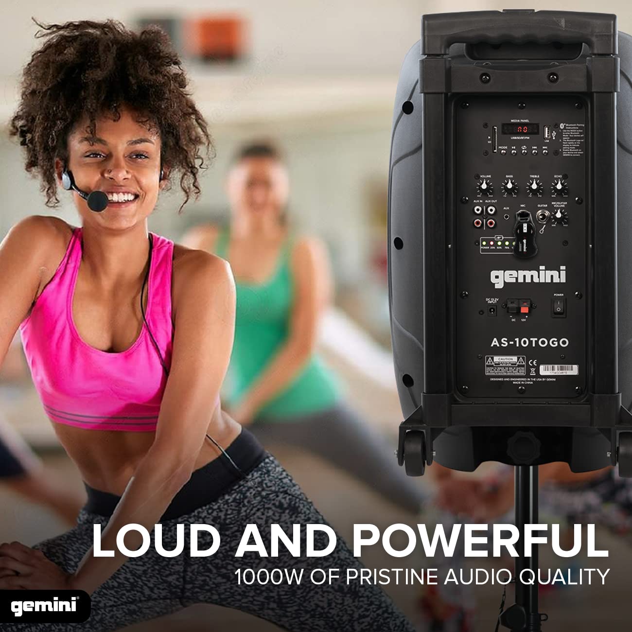 Gemini Sound As-10Togo - 1000W Peak Active Bluetooth Pa Speaker, 10    Woofer, Trolley Handle And Wheels, Long-Lasting Battery P