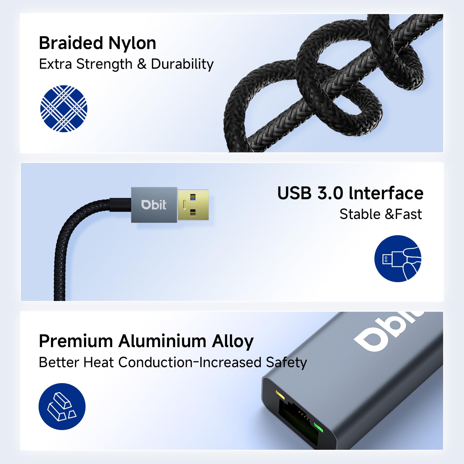 Dbit Usb To Ethernet Adapter, Driver Free Usb 3.0 To Gigabit Ethernet Lan Network Adapter, Rj45 Internet Adapter Compatible With