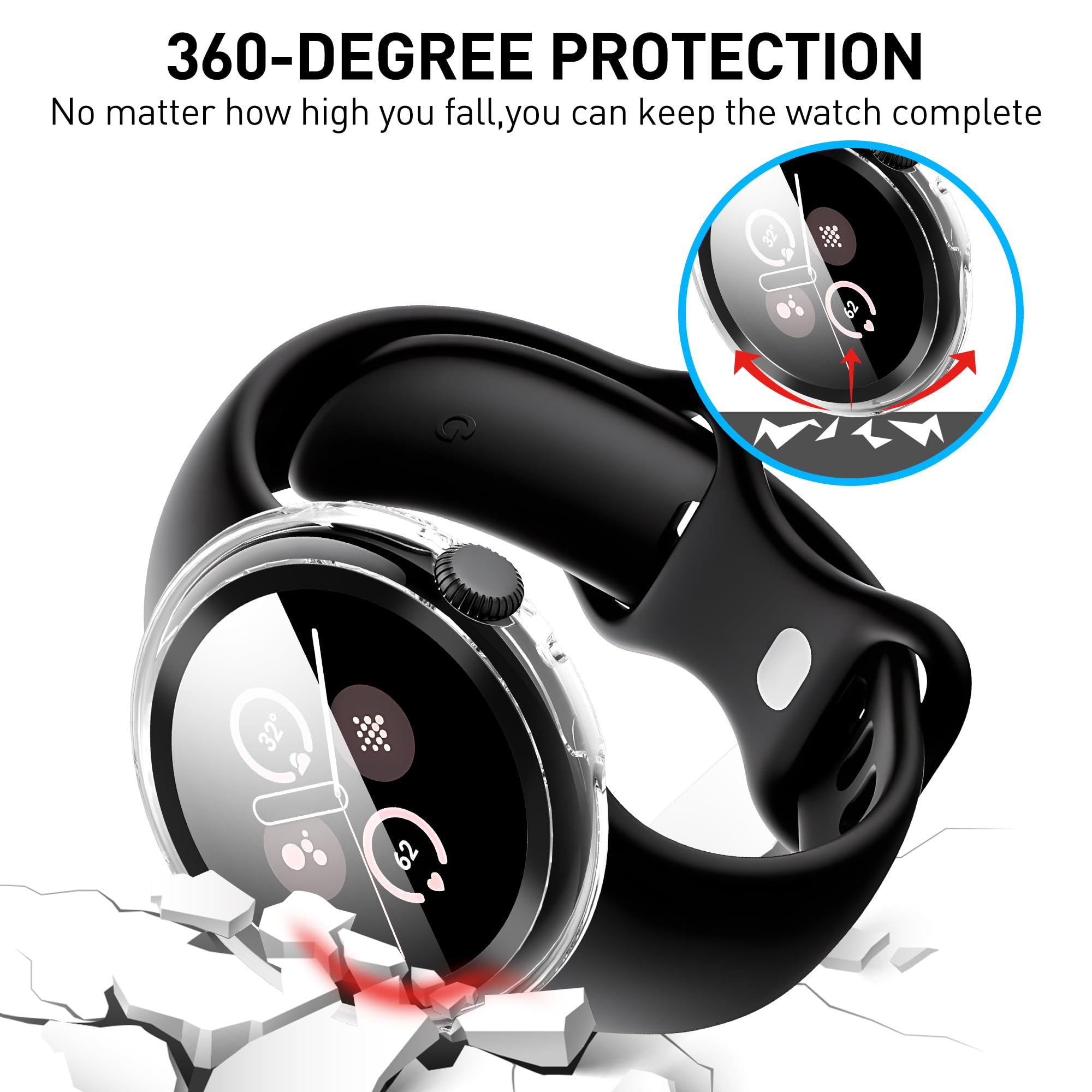 Suoman 3 Pack For Google Pixel Watch 3/Pixel Watch 2/Pixel Watch 41Mm Screen Protector Case, Tempered Glass Screen Protector+All