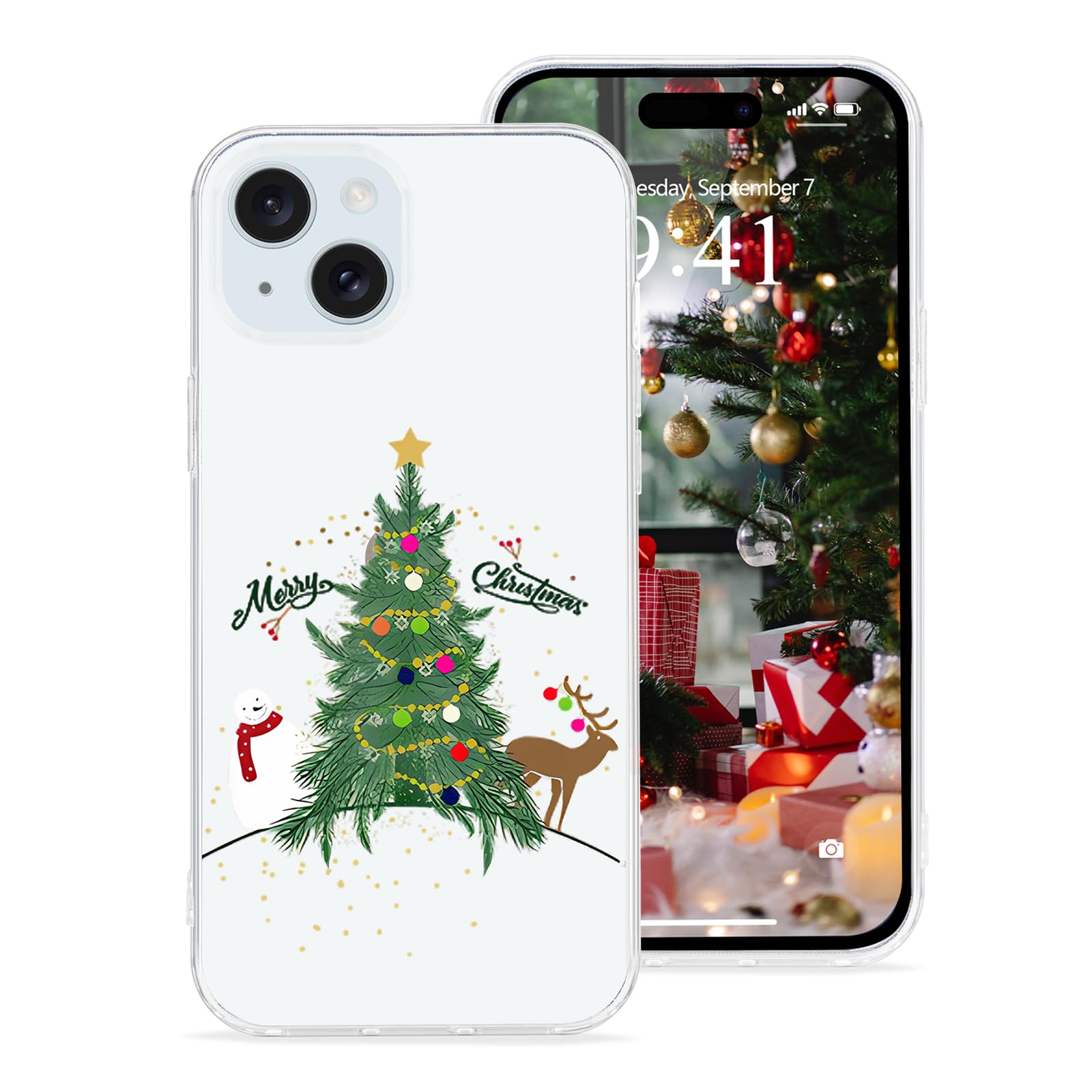 Pepmune Compatible With Iphone 15 Plus Case Cute Christmas Design Camera Protection Shockproof Soft Tpu Clear Xmas Back Bumper C