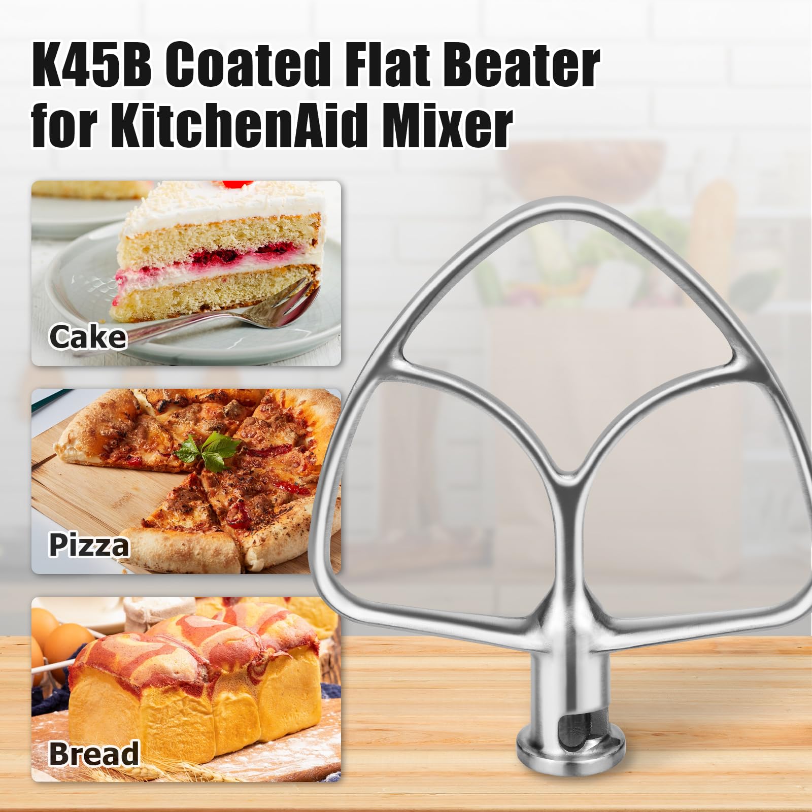 Stainless Steel K45B Coated Flat Beater For Kitchenaid 4.5 5 Qt Mixer Paddle Attachment Flat Beater Fits Stand Mixer Bowls For K