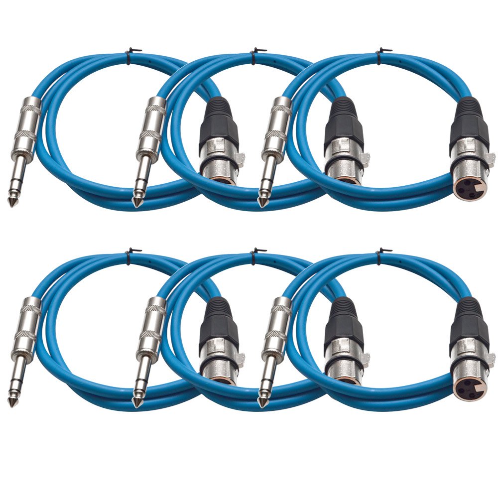 Seismic Audio - SATRXL-F3-6 Pack of Blue 3 XLR Female to 1/4 TRS Patch Cables