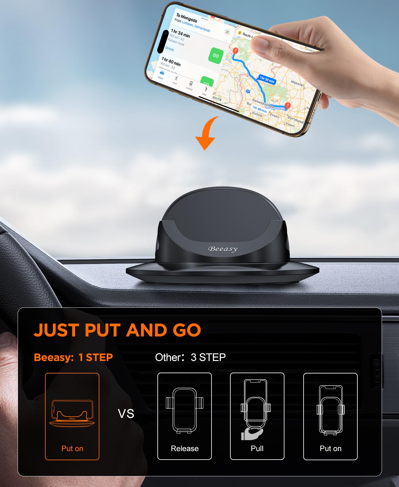 Beeasy Dashboard Cell Phone Holder For Your Car, Car Phone Holder With 360Rotatable Silicone Non-Slip, Universal Car Phone Mount