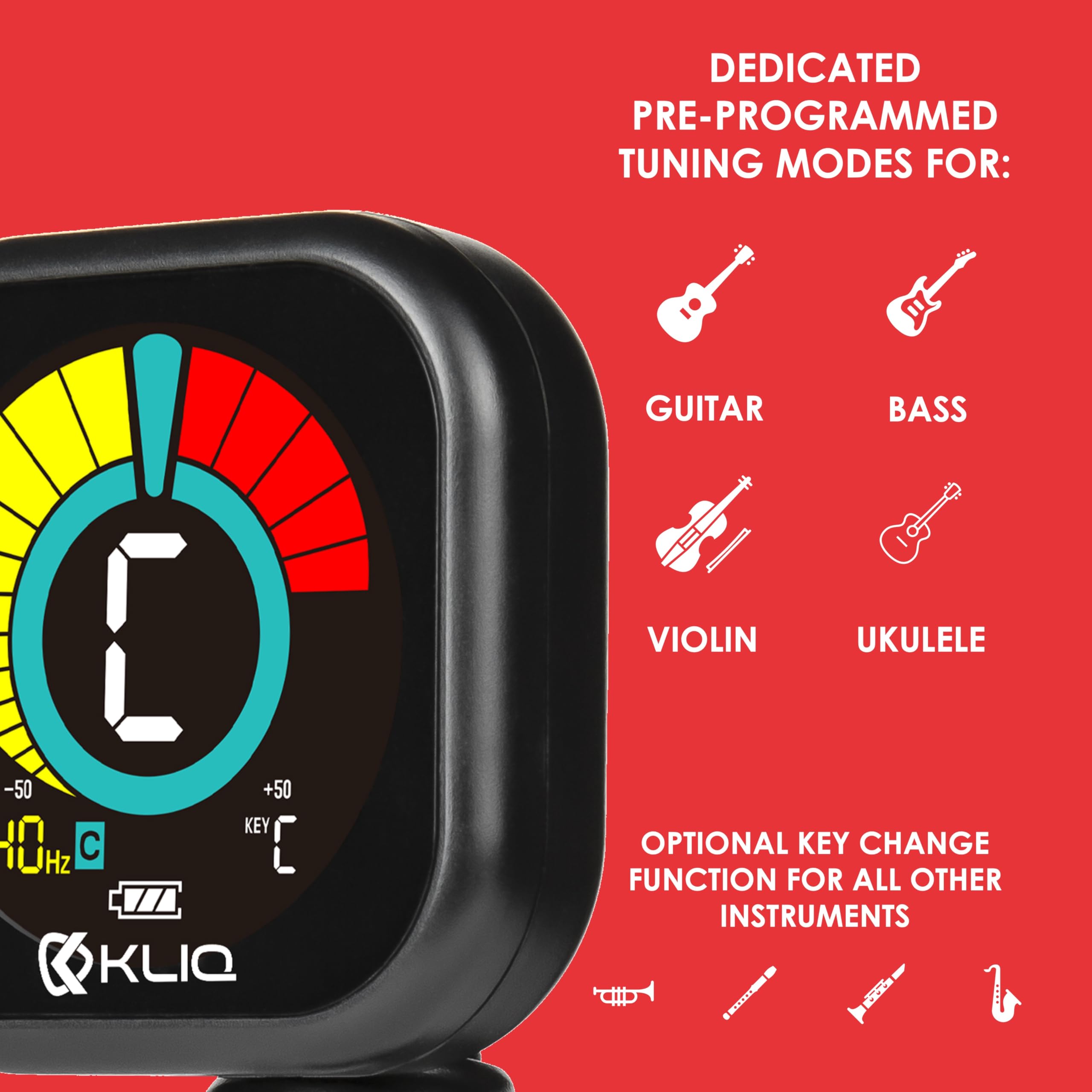 Kliq Ubertuner Pdq   Rechargeable Professional Clip On Tuner For All Instruments   With Guitar, Ukulele, Violin, Bass & Chromati