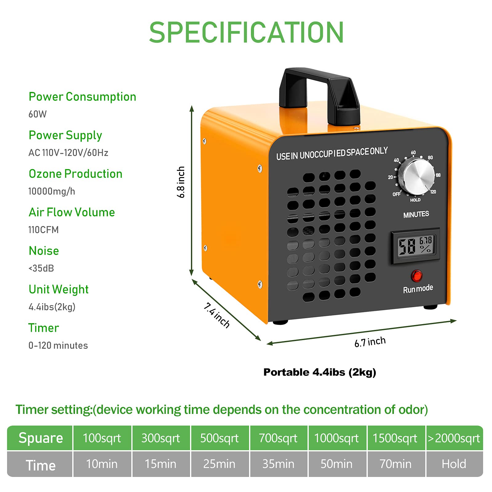 Ozone Generator 10000 Mg/Hr Commercial Ozone Machine Portable Ozone Odor Eliminator Odor Removal Deodorizer Ozonator Ionizer, Fo