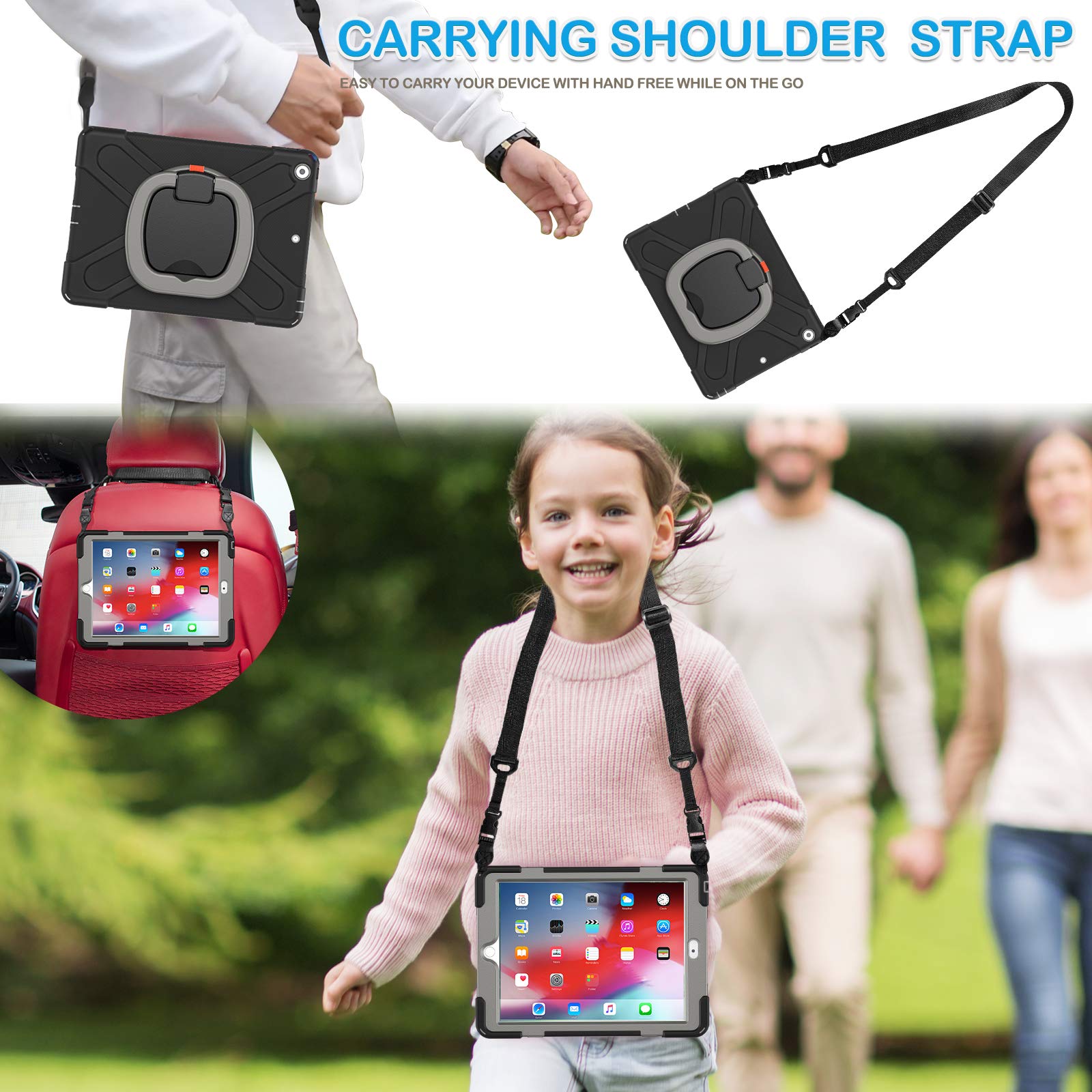 Batyue For Ipad 9Th/ 8Th/ 7Th Generation Case (Ipad 10.2 Inch Rugged Case 2021/2020/2019) With Screen Protector, Rotating Stand/