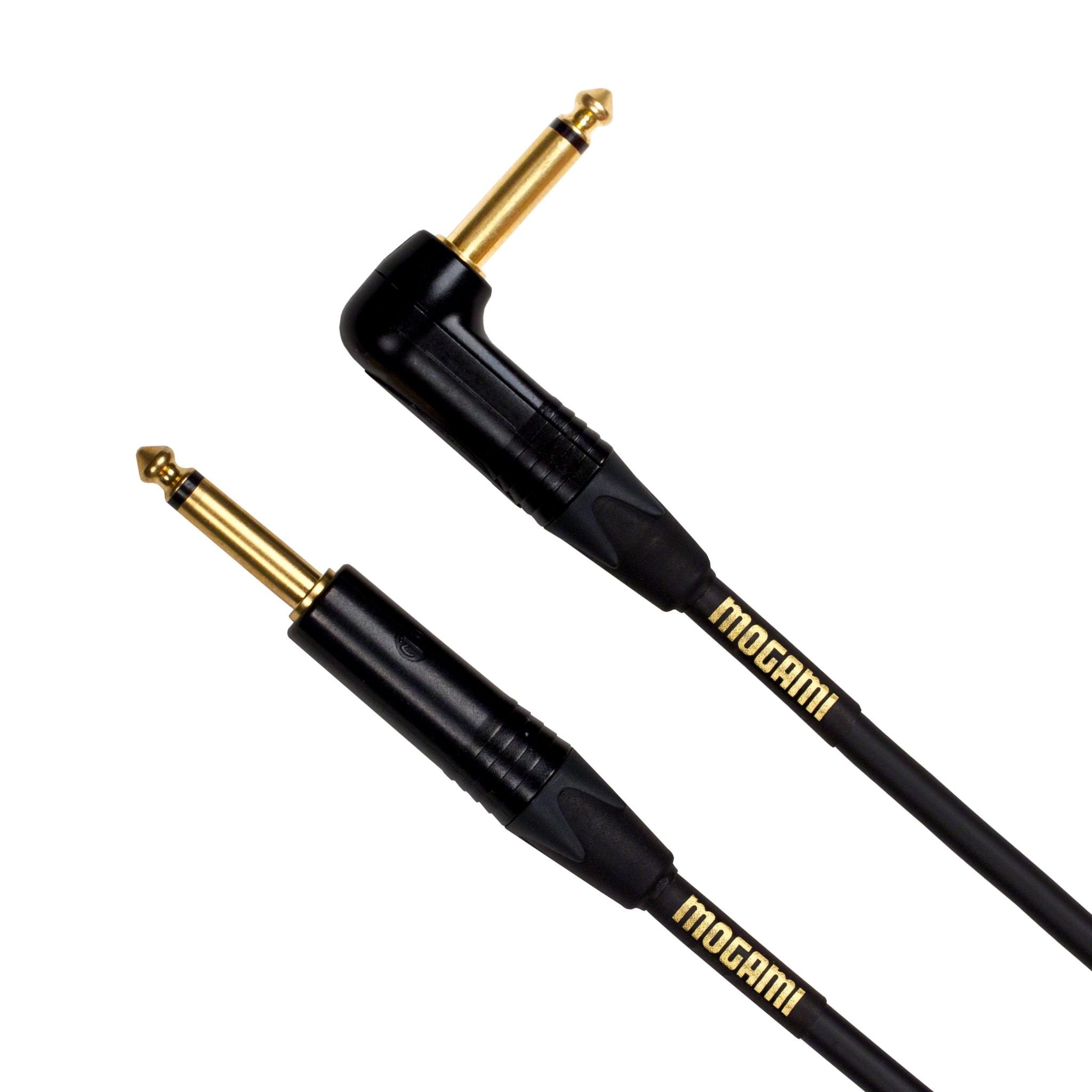 Mogami Gold Instrument 01R Guitar Instrument Cable, Straight 1/4 to R/A Male Plugs, Gold Contacts, 10 inch, Guitar Cable with OF