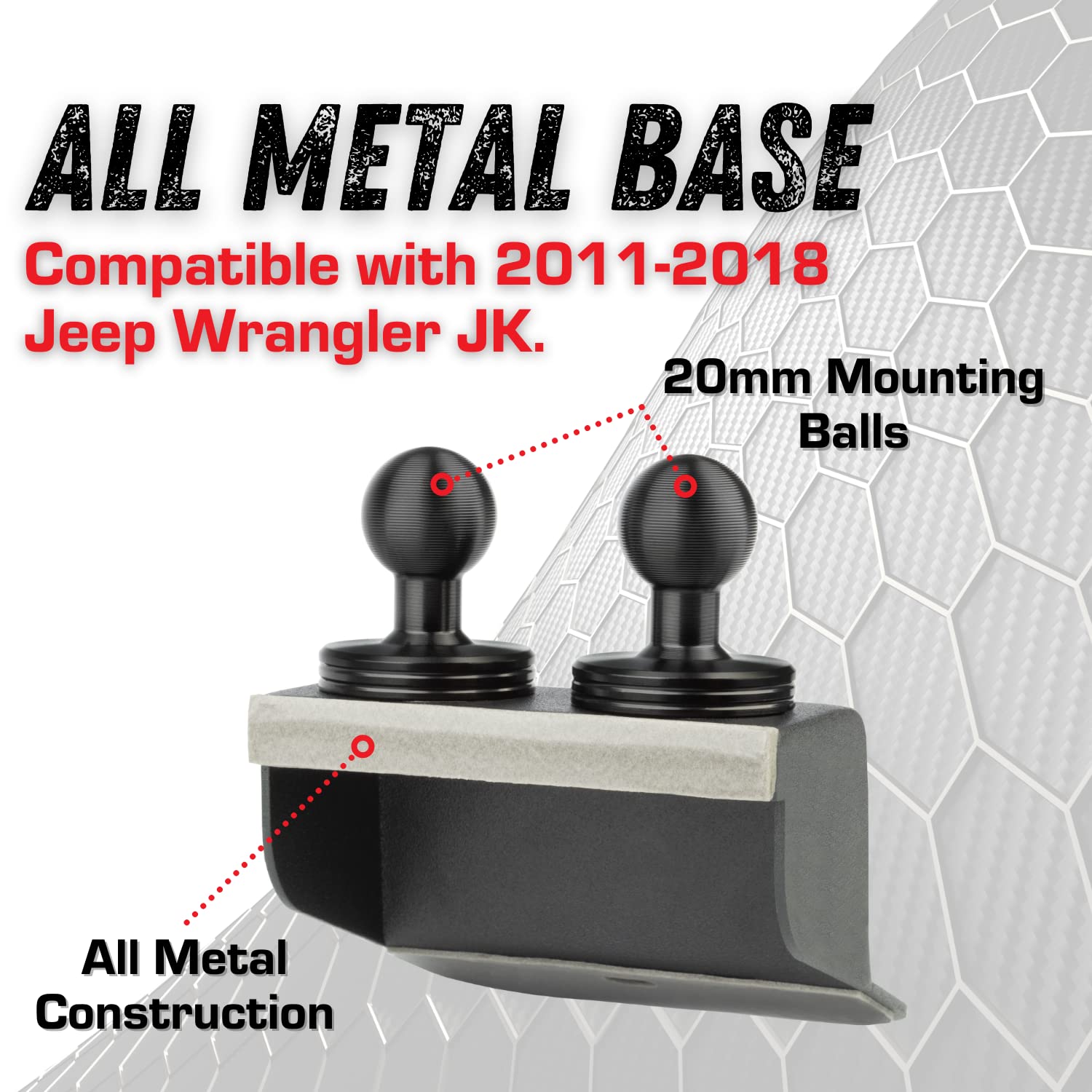 Bulletpoint Metal Dash Mount Cell Phone Holder & Action Camera Mount Compatible With 2011-2018 Jeep Wrangler Jk (Dual 20Mm Ball