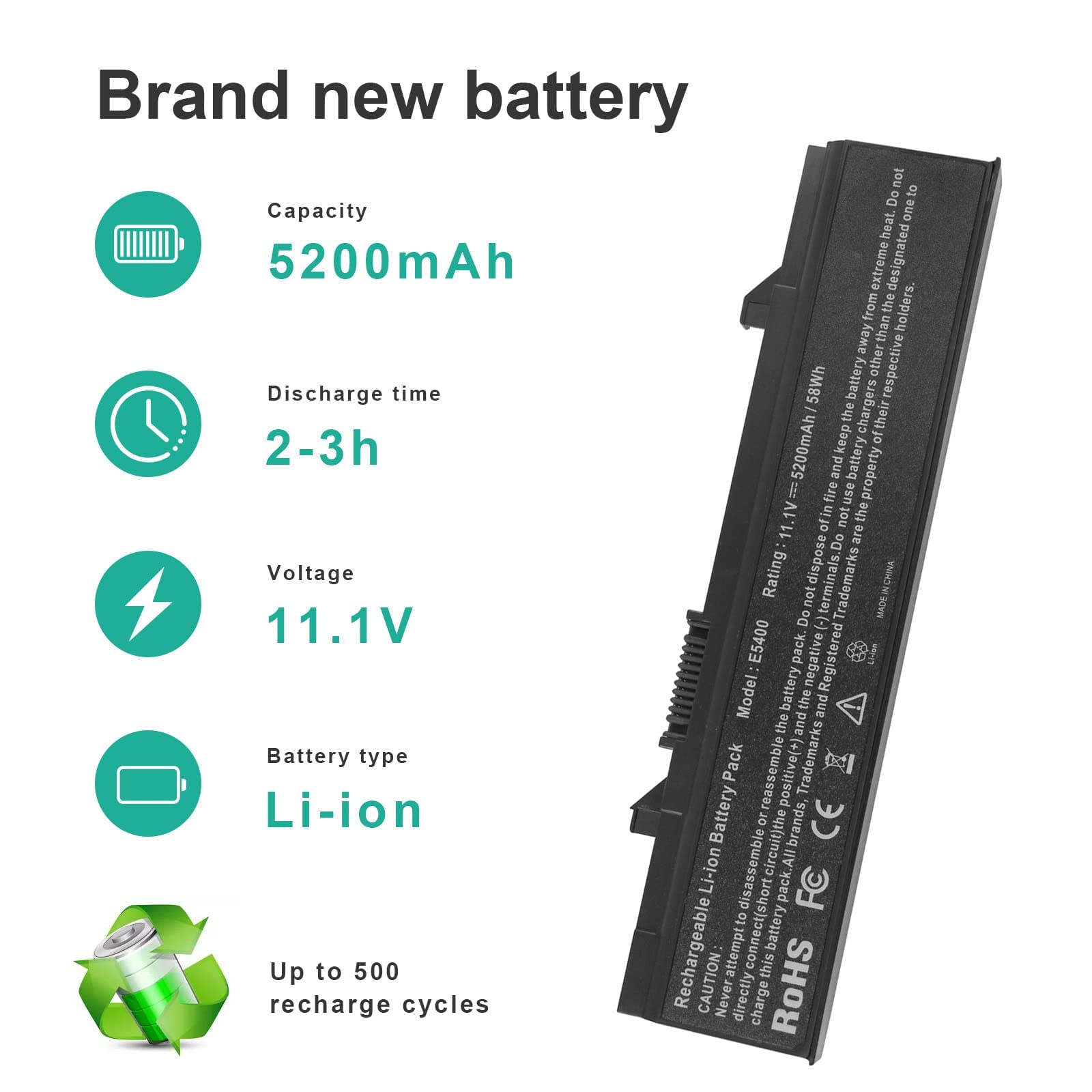 Futurebatt Replacement Laptop Battery For Dell Latitude E5400 E5410 E5500 E5510 Km742 Km769 Rm656 T749D[11.1V 58Wh]