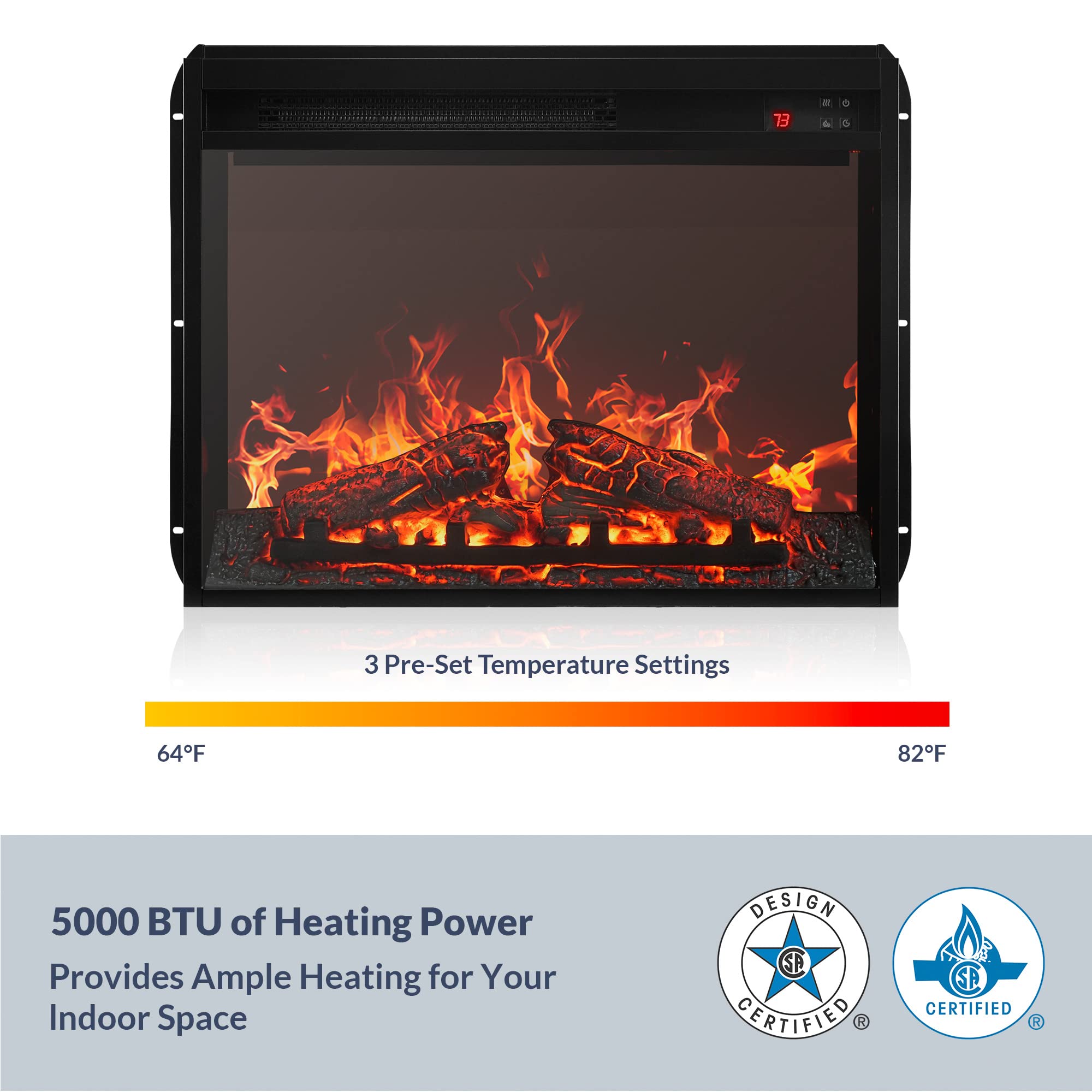 Belleze 23'' Electric Fireplace Insert W/Fire Crackling Sound, Recessed Fireplace Heater With Remote Control, Indoor Fireplace H