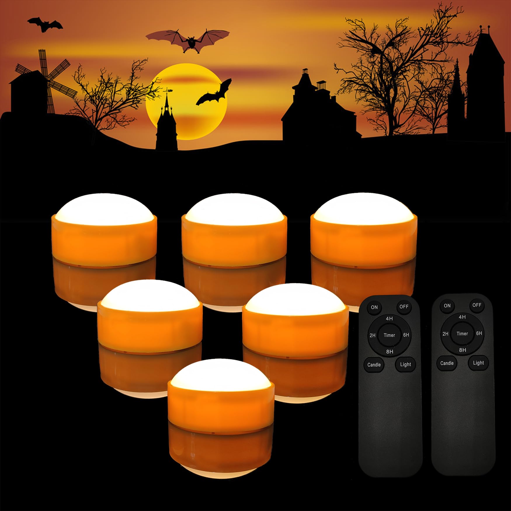 6 Pack Halloween Pumpkin Lights With Remote And Timer, Bright Flickering Battery Operated Led Light Flameless Candle Set For Pum