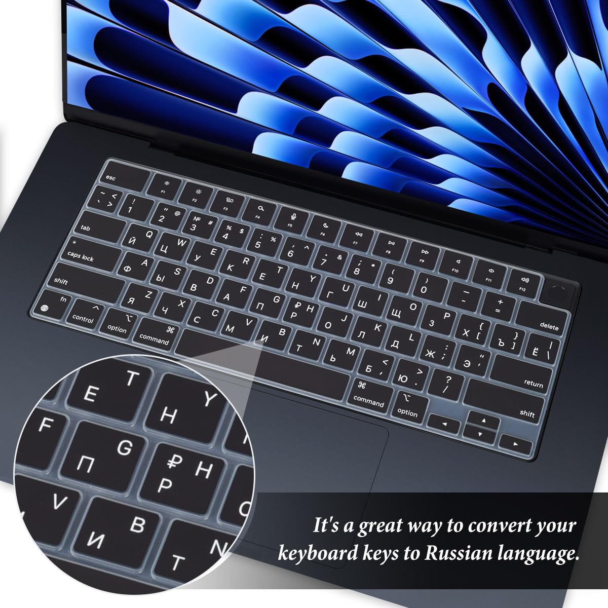 Russian Language Keyboard Cover Skin Compatible For 2024 2022 Macbook Air 15.3 Inch A2941 A3114/Macbook Air 13.6 Inch A3113 A268