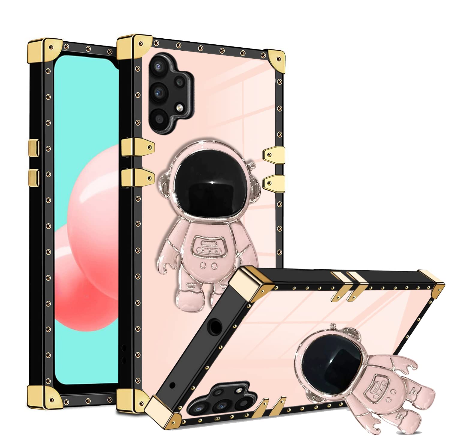 B Wishy For Samsung Galaxy A32 5G With Kickstand Ring Holder,Square Rivet For Girls Women Crystal Anti  Shock Slim Shockproof Tp