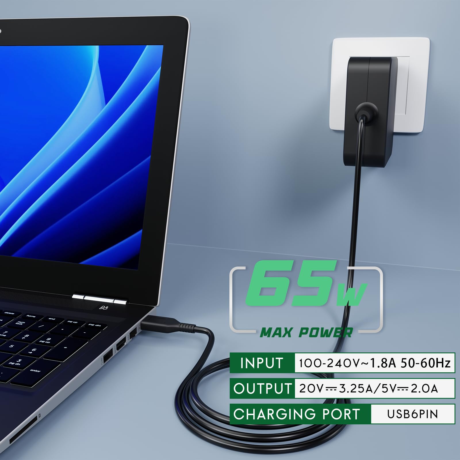 Futurebatt 65W Adapter Charger Cord For Lenovo Yoga 3 Pro 1370 13.3 Inch Ultrabook, Yoga 3 11'' 1170, Yoga 3 14 1470, Yoga 700 1