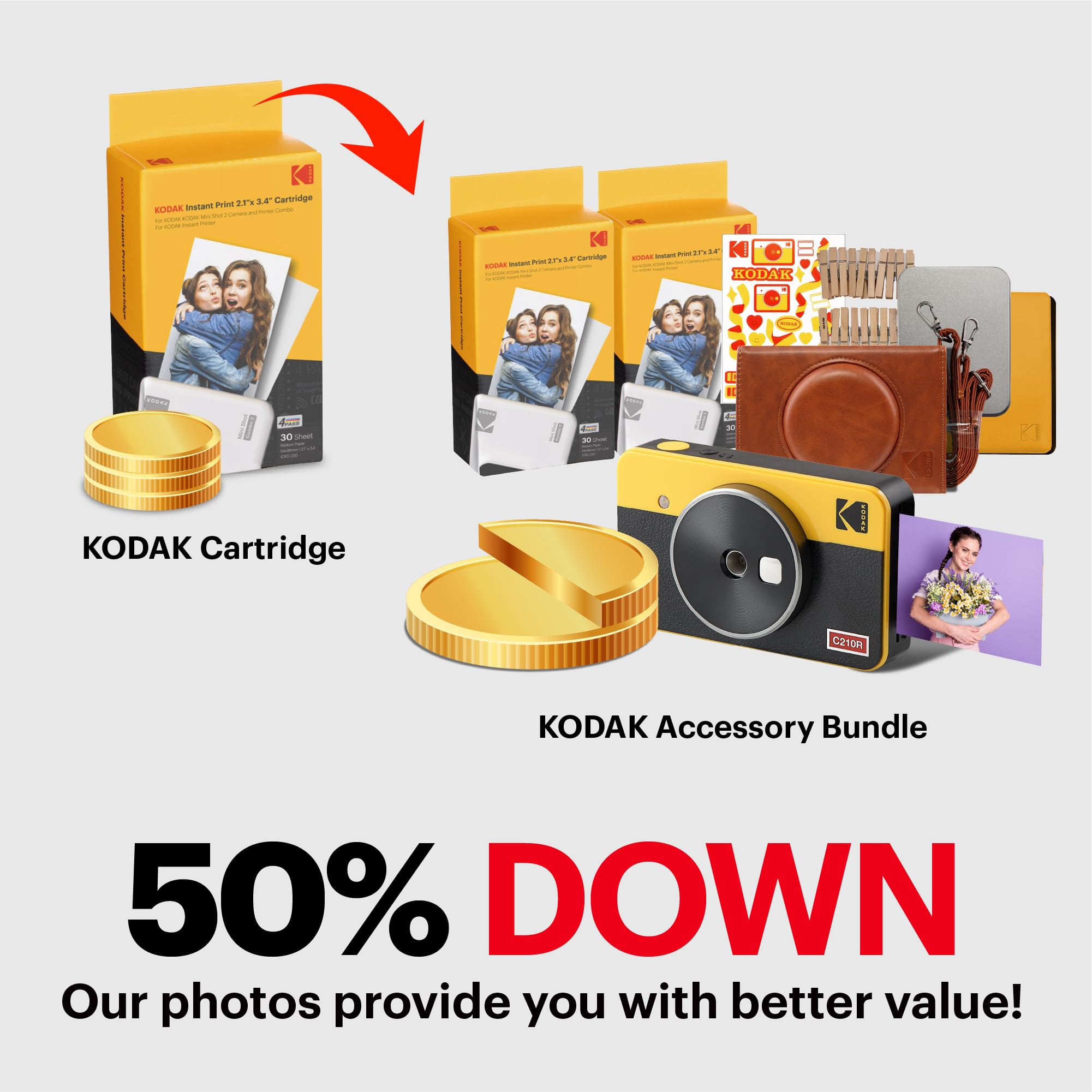 Kodak Mini Shot 2 Retro 4Pass 2 In 1 Instant Digital Camera And Photo Printer (2.1X3.4 Inches) Initial 8 Sheets + 60 Sheets Gift