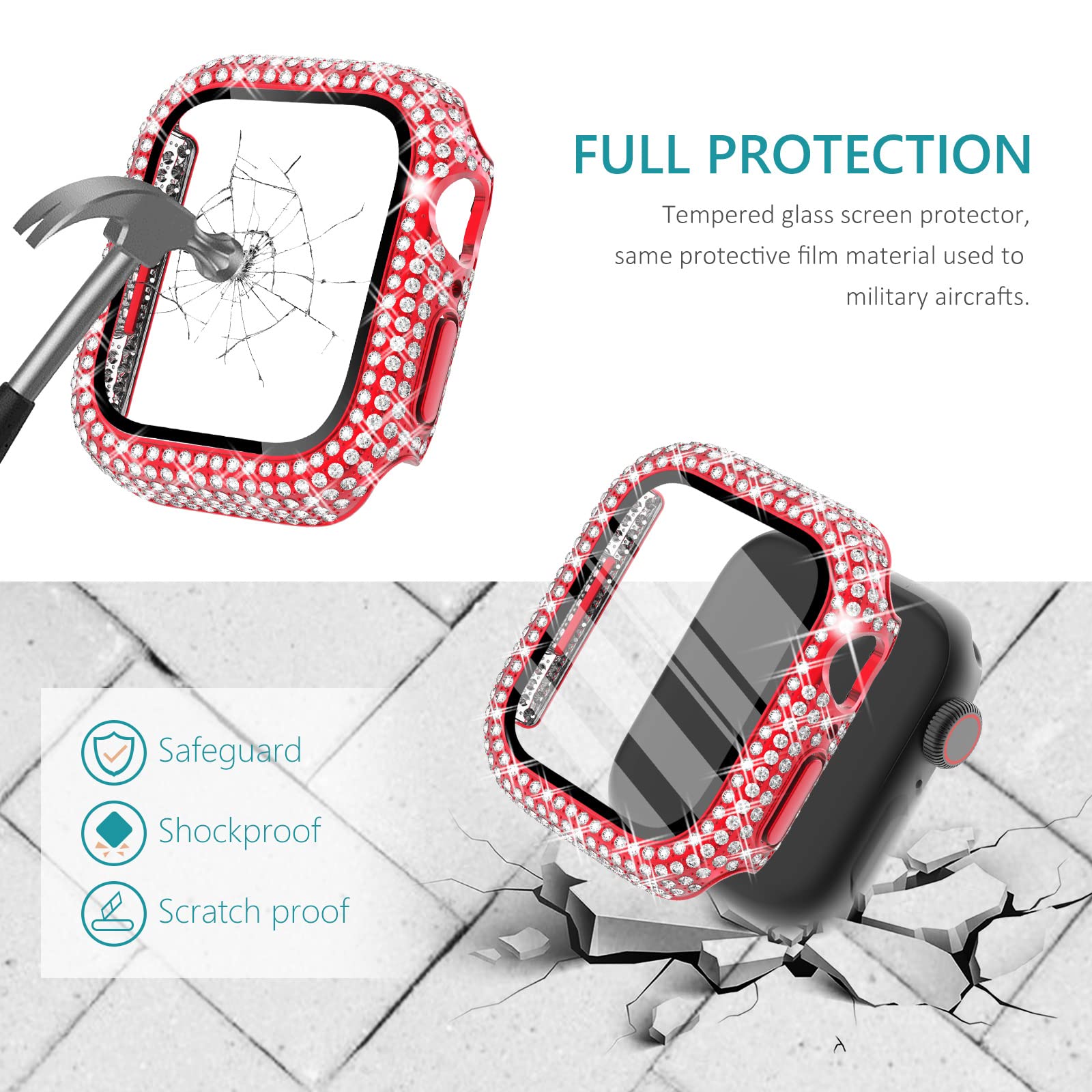 Surace 41Mm Case Compatible With Apple Watch Series 9 Series 8 Series 7, 400 Diamonds With Screen Protector Bling Case Tempered