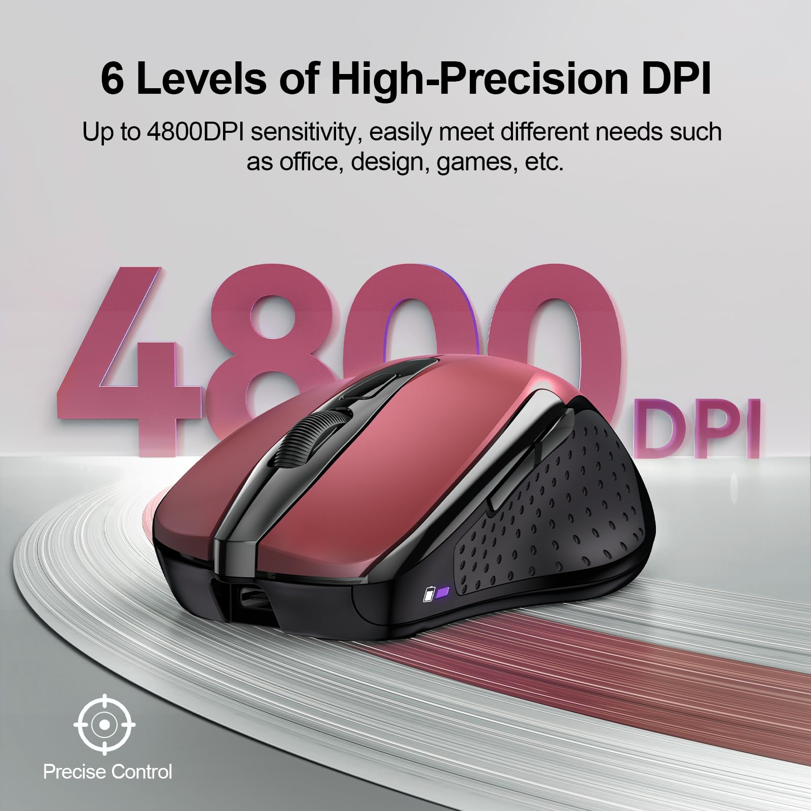 Tecknet Wireless Mouse (Bt5.0/3.0 & 2.4G) Rechargeable 4800 Dpi Silent 6 Button Bluetooth & Usb A Mouse   Wide Compatibility   Red