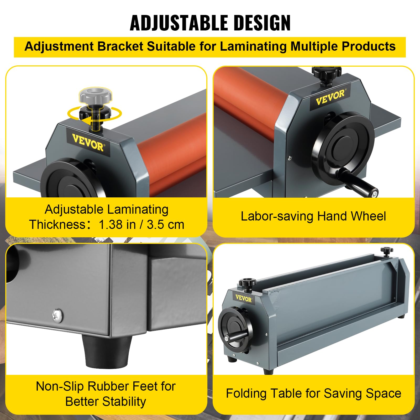 Vevor 29.5 Inch Cold Laminator Machine 10Mm Manual Vinyl Photo Film Cold Laminator Hand Crank Pressure Cold Roll Laminator(29.5