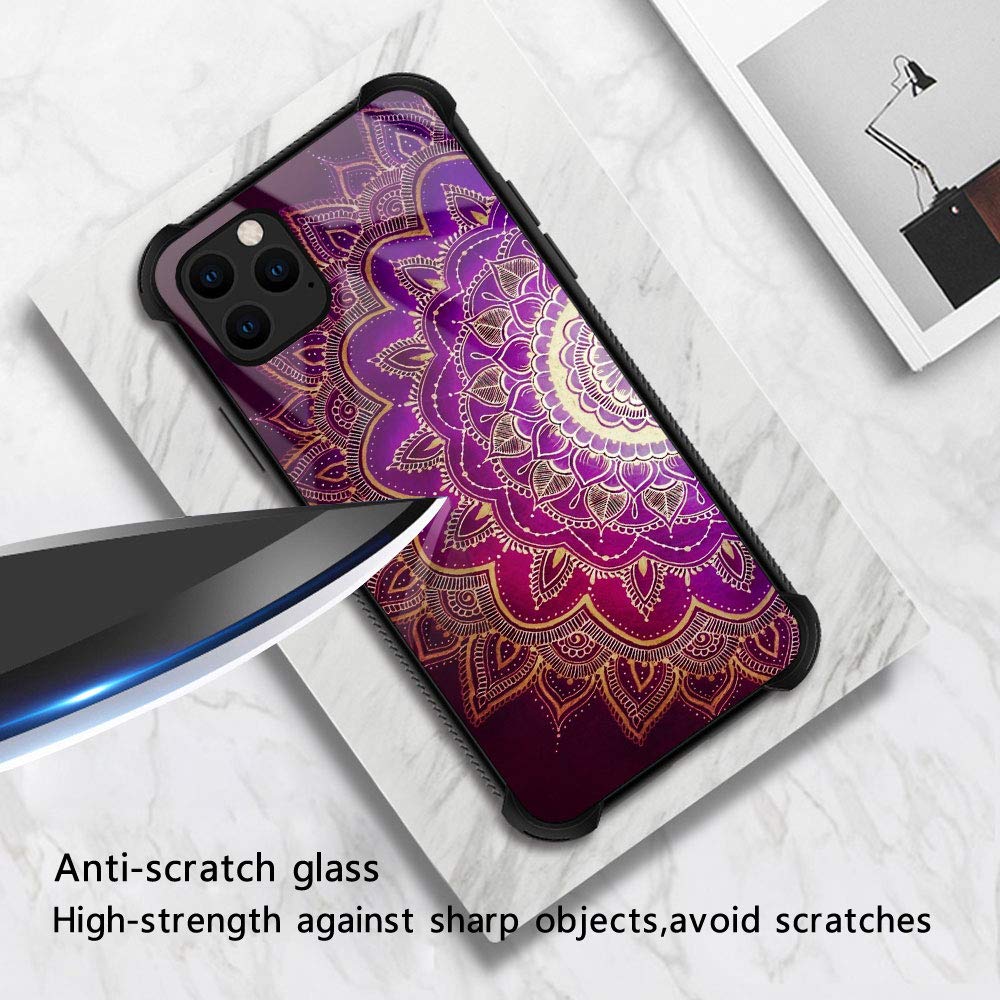ZHEGAILIAN iPhone 12 Pro Max Phone Case Purple Mandala Pattern Organic Glass TPU 6.7 inch