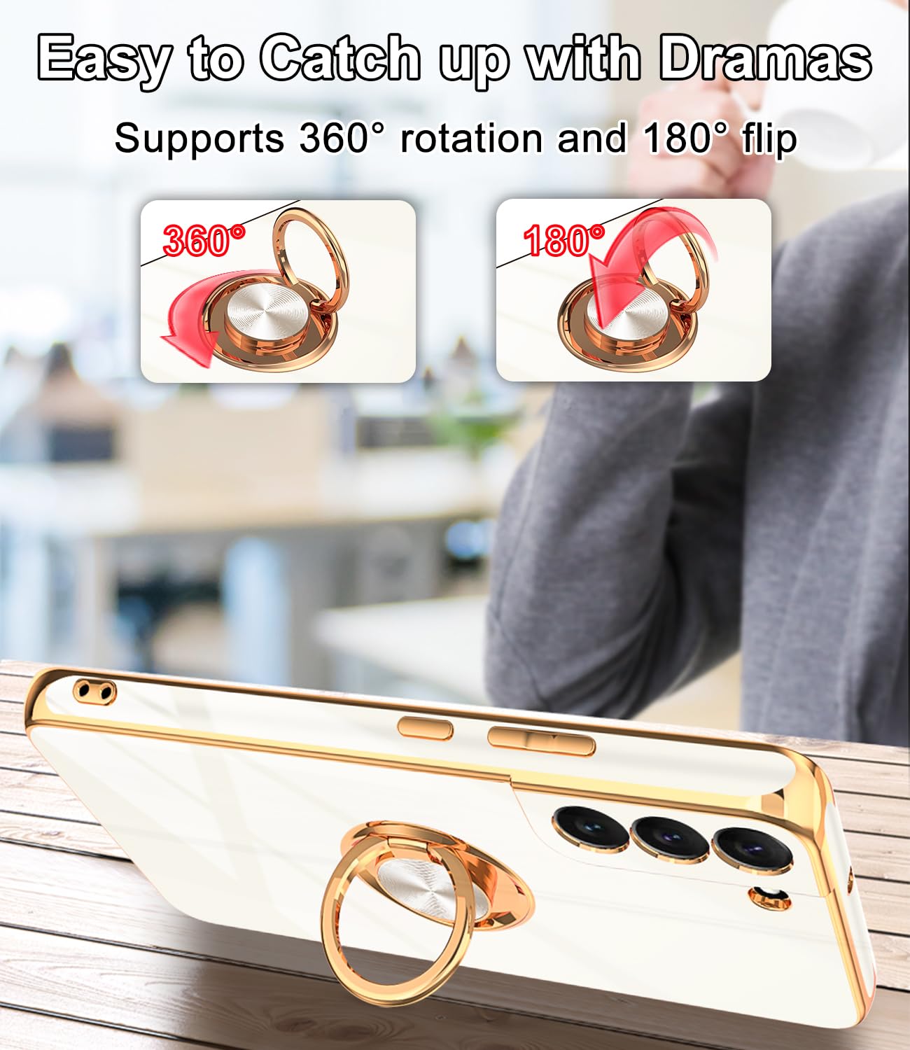 Tnarru Designed For Samsung Galaxy S22 Case With Ring Stand, Support Magnetic Car Mount Rotating Finger Holder Soft Tpu Cover Pl