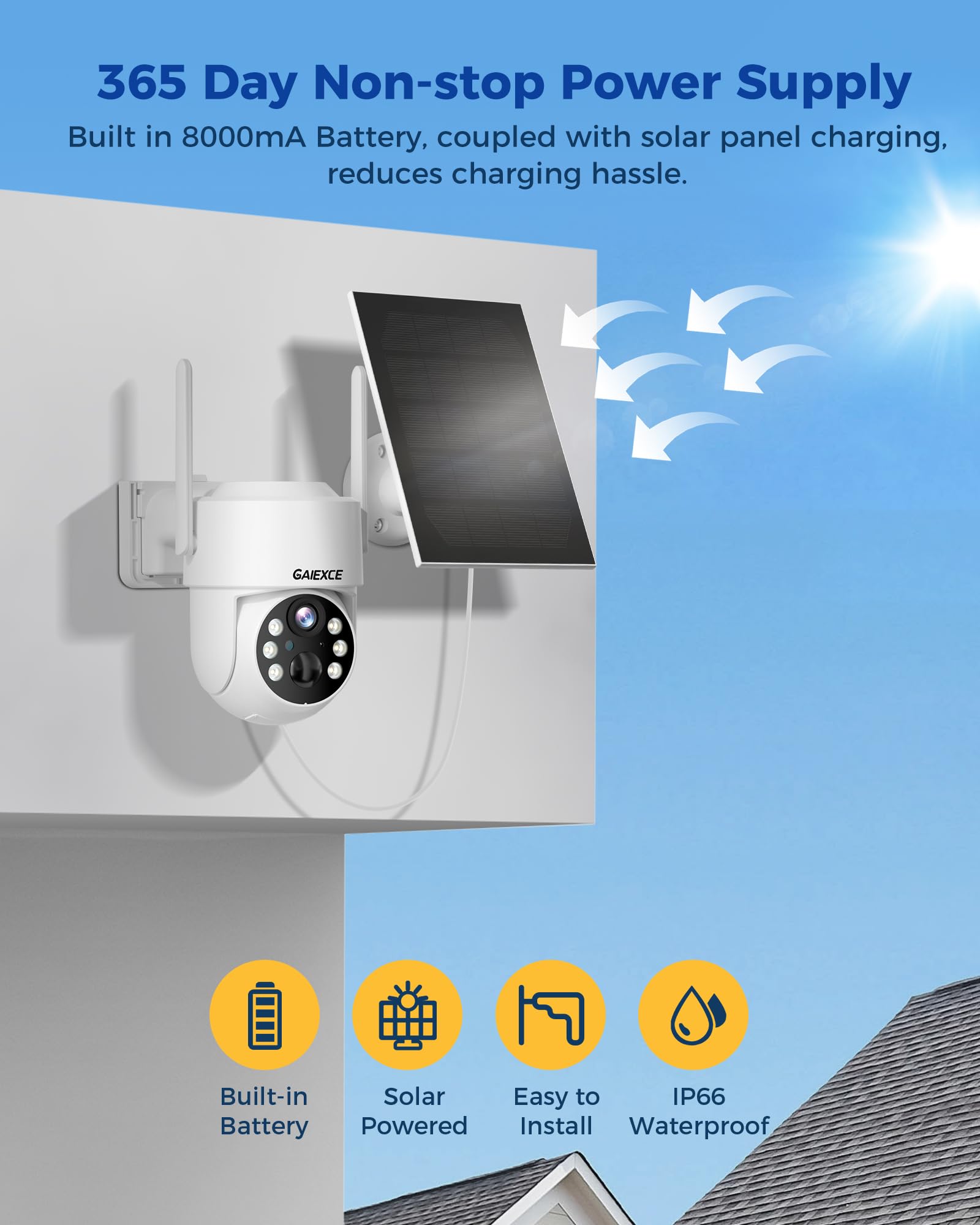Gaiexce Wireless Solar Camera System Outdoor, 2Pcs 4Mp Home Battery Camera With 500Gb Hdd, ?No Monthly Fee?, Pan Tilt 360 View,