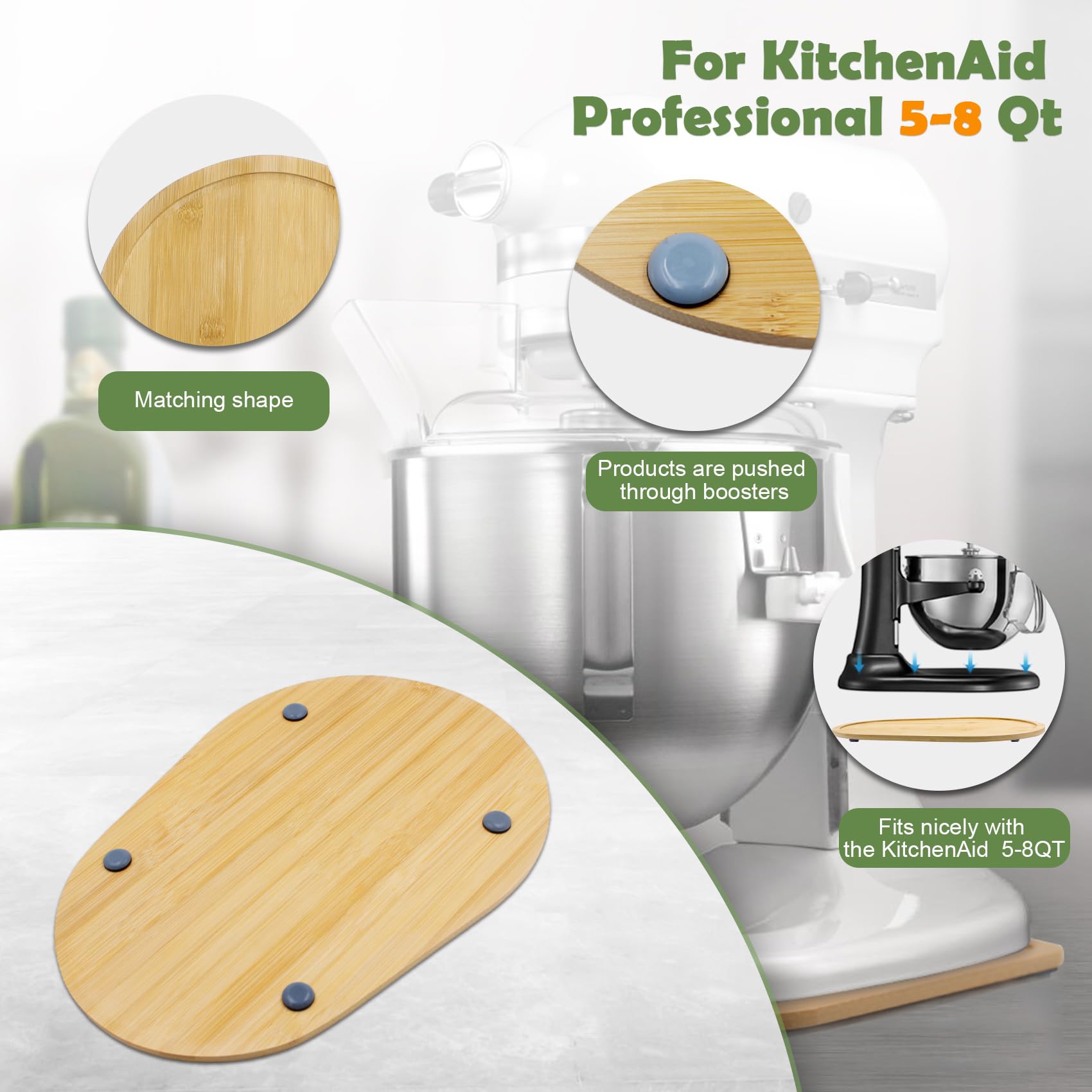 Bamboo Mixer Slider Compatible With Kitchen Aid Bowl Lift 5 8 Qt Stand Mixer   Kitchen Countertop Storage Mover Sliding Caddy Fo