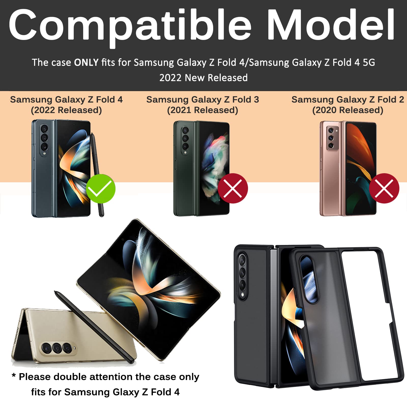 Miimall Compatible For Samsung Galaxy Z Fold 4 Case, Translucent Matte Hard Pc Back Cover With Hybrid Soft Tpu Edge Bumper Shock