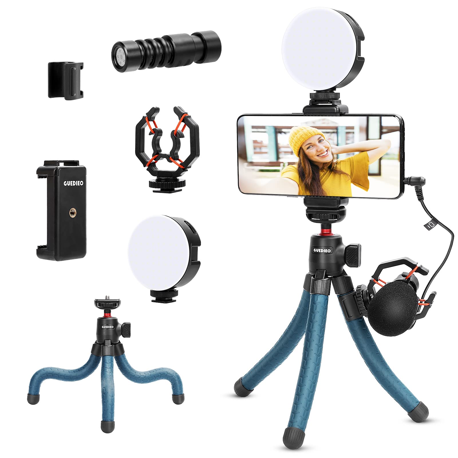 Smartphone Video Microphone Vlog Kit For Iphone, Smartphone And Cameras,With Led Light,Phone Holder,Tripod,Microphone,Tripod Mou