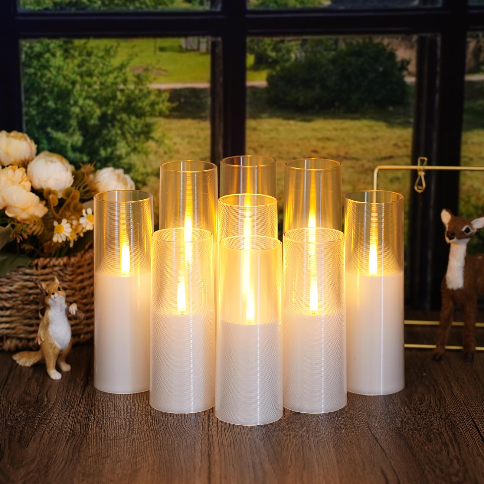 Eebuss Flameless Candles,Battery Operated, Flameless Candles With Remote,Raster Texture Besign 2/4/6/8 Hour Timer, Flickering Fl