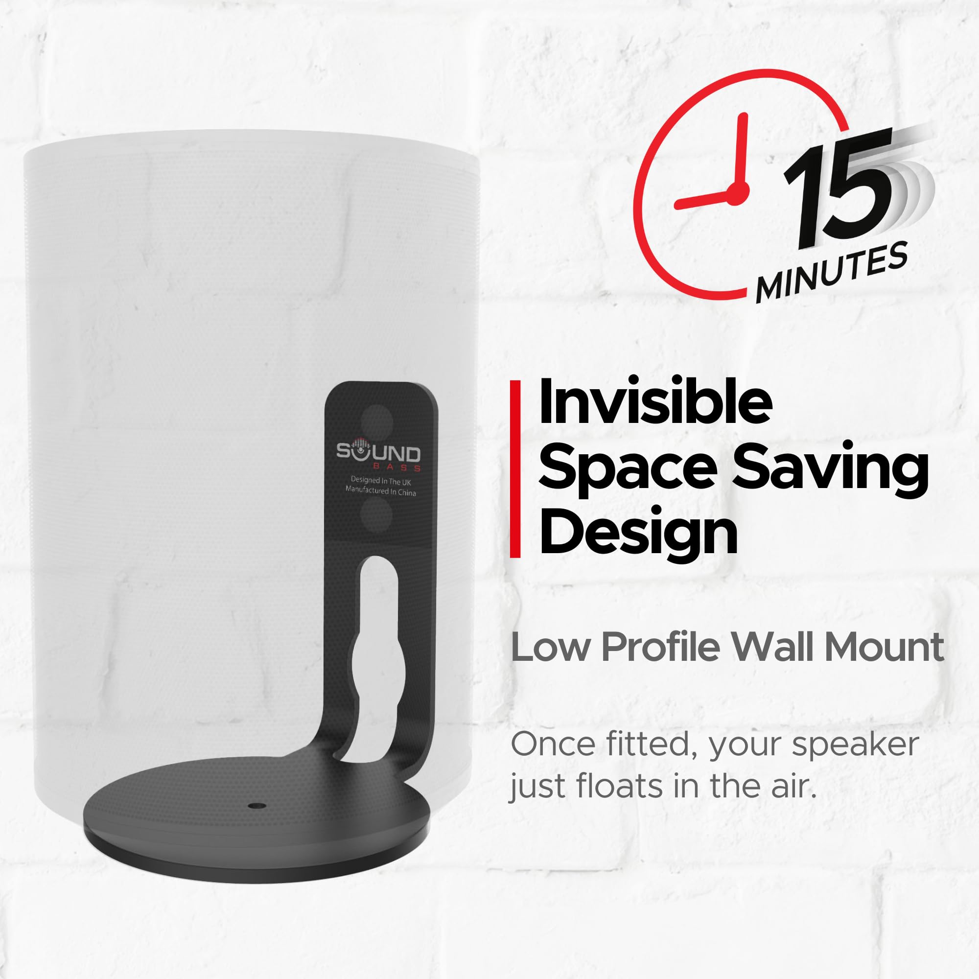 Era100 Wall Mount Bracket, Low Profile, Black, Twin Pack, Compatible With Sonos Era 100 Speaker, Complete With All Fixing Hardwa