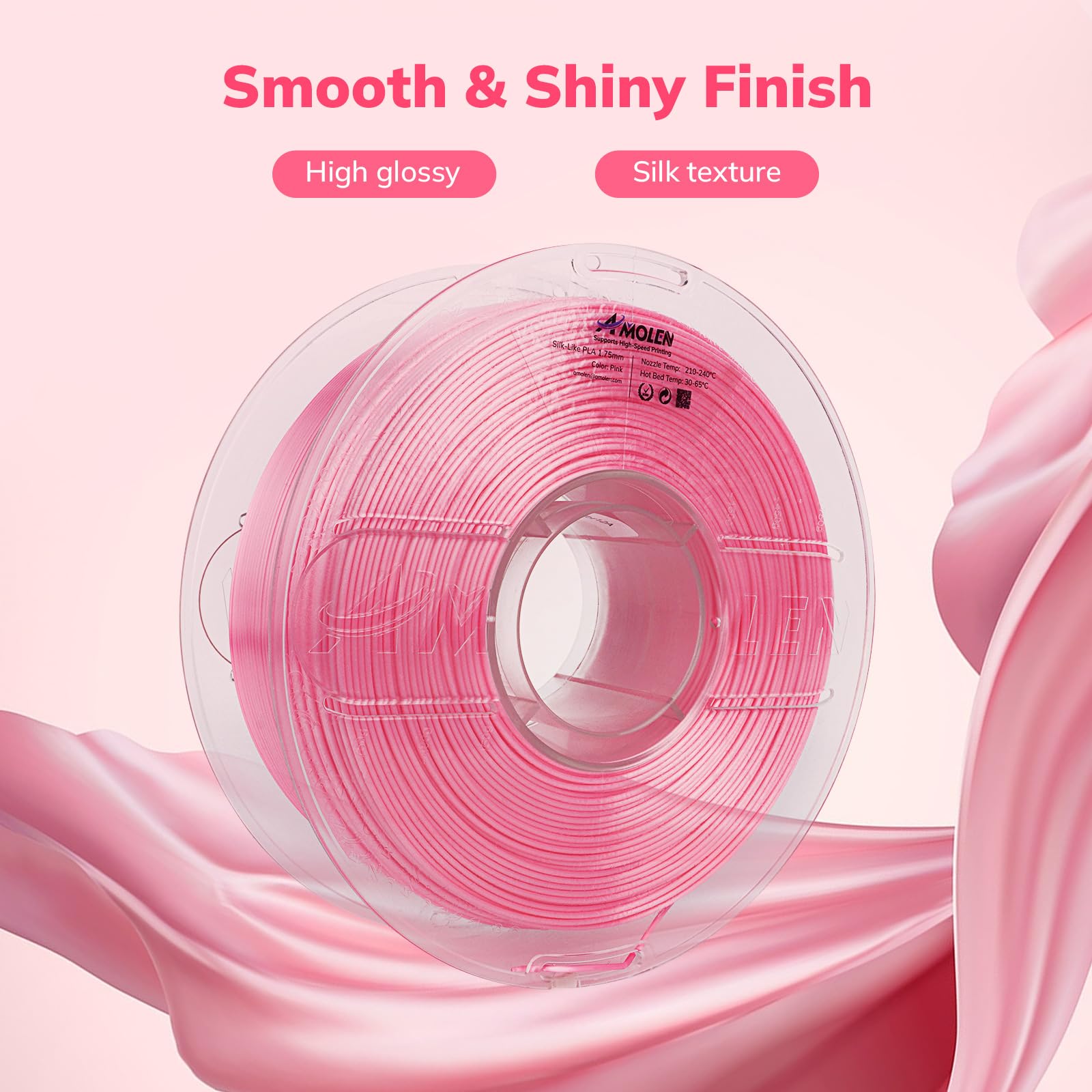 Amolen Silk Pla 3D Printer Filament, Shiny Silk Pink Pla Filament 1.75Mm, High Speed 3D Printing Pla Filament For Most 3D Printe